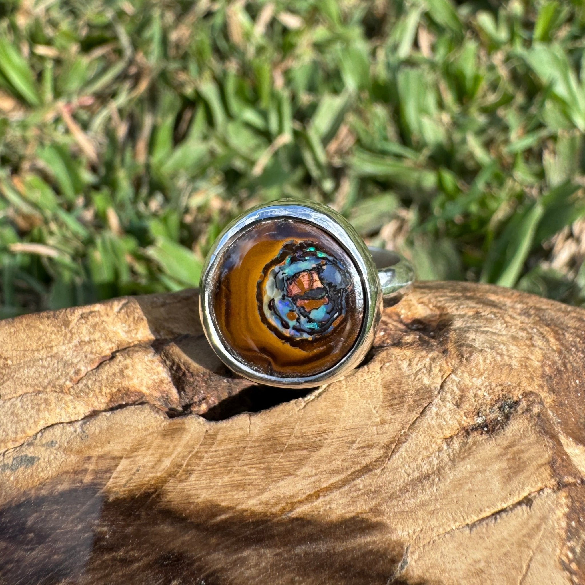 Daintree After Rain ~ 8.2ct Solid Queensland Boulder Opal 925 Sterling Silver Ring