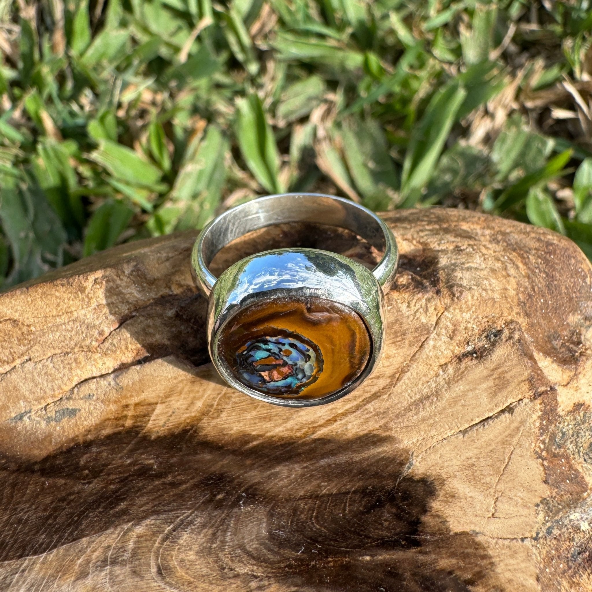 Daintree After Rain ~ 8.2ct Solid Queensland Boulder Opal 925 Sterling Silver Ring