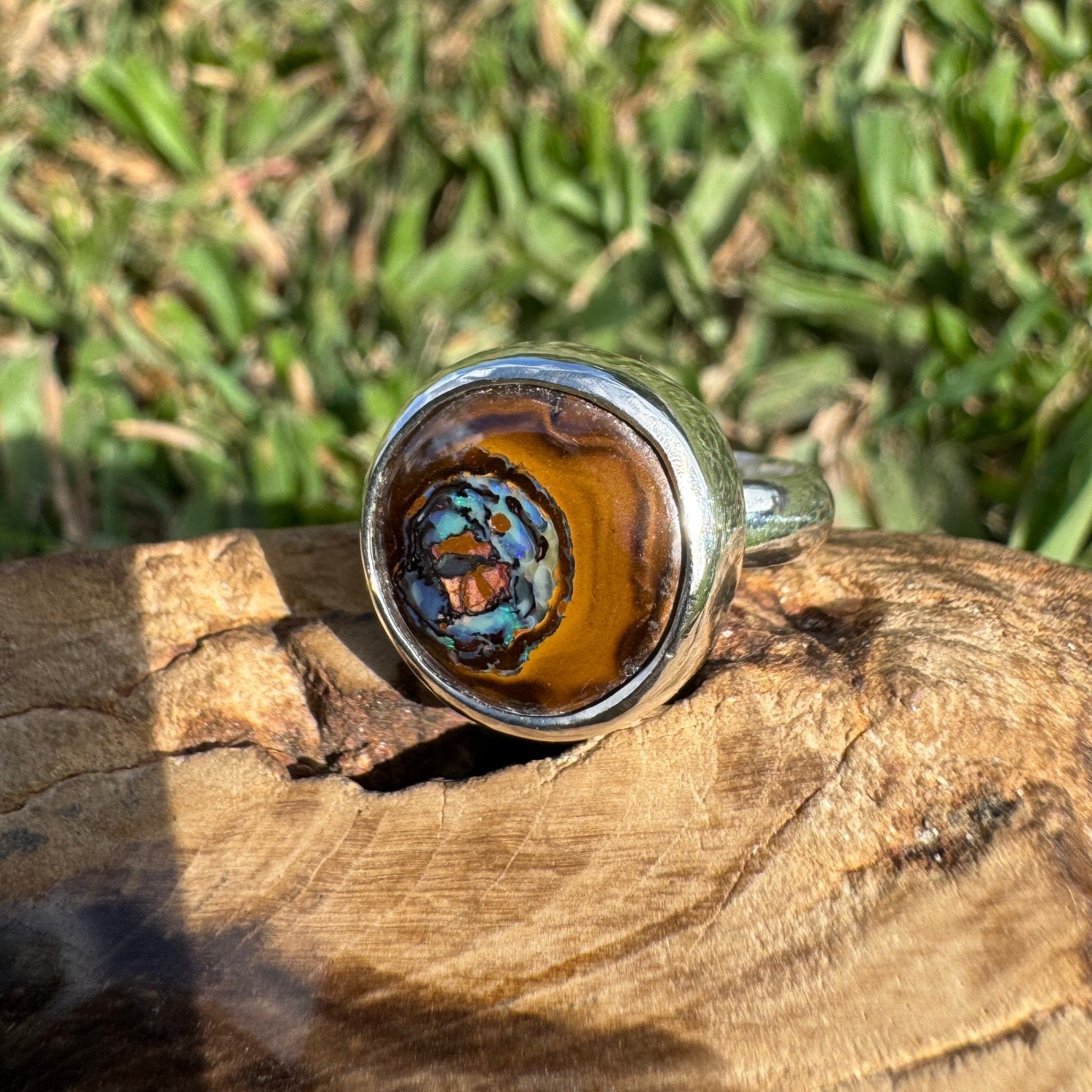 Daintree After Rain ~ 8.2ct Solid Queensland Boulder Opal 925 Sterling Silver Ring