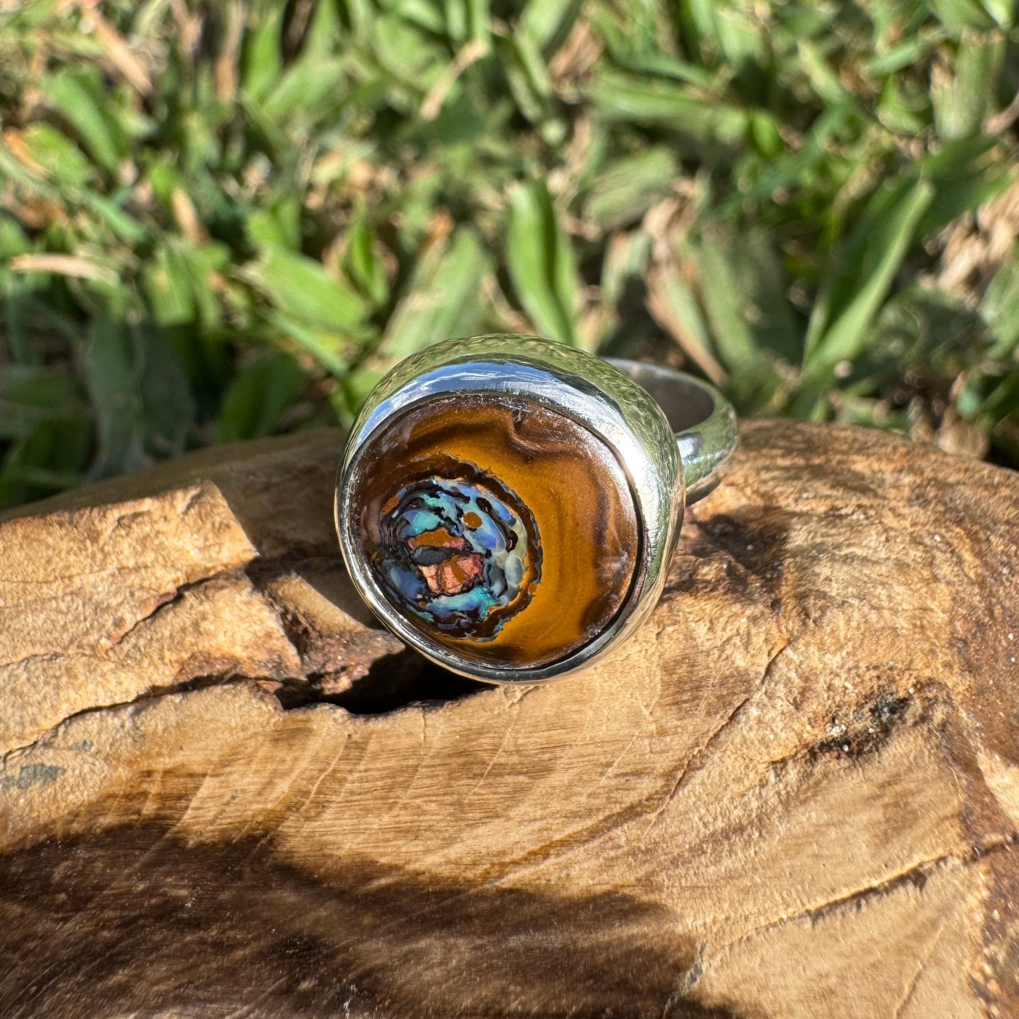 Daintree After Rain ~ 8.2ct Solid Queensland Boulder Opal 925 Sterling Silver Ring