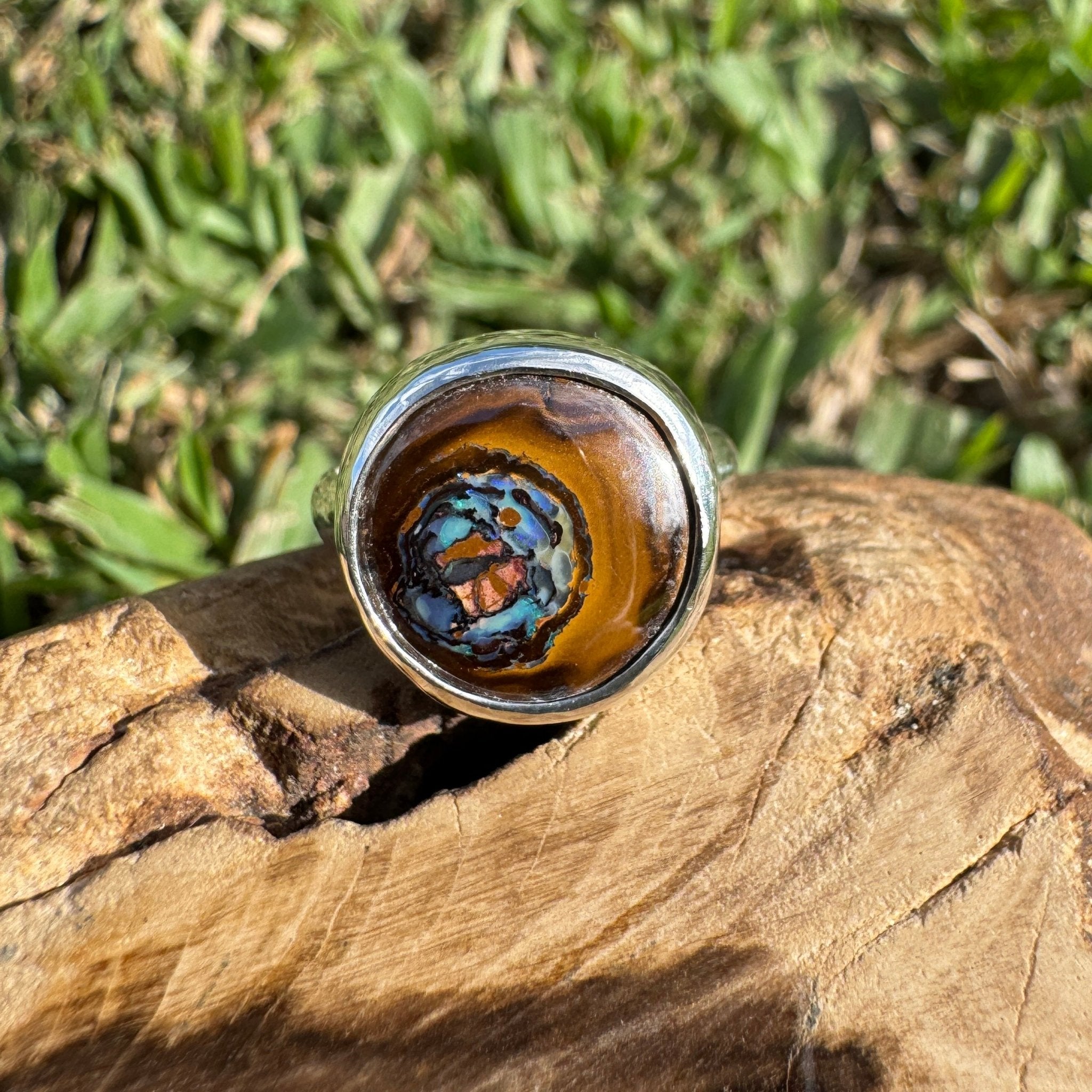 Daintree After Rain ~ 8.2ct Solid Queensland Boulder Opal 925 Sterling Silver Ring