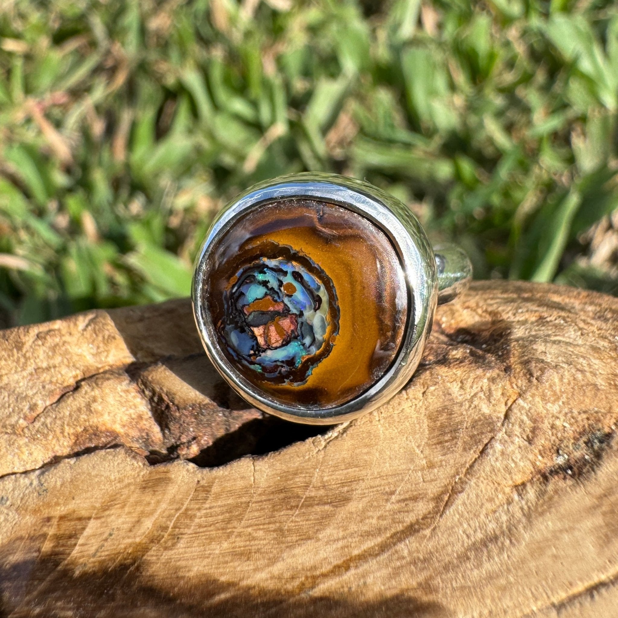 Daintree After Rain ~ 8.2ct Solid Queensland Boulder Opal 925 Sterling Silver Ring