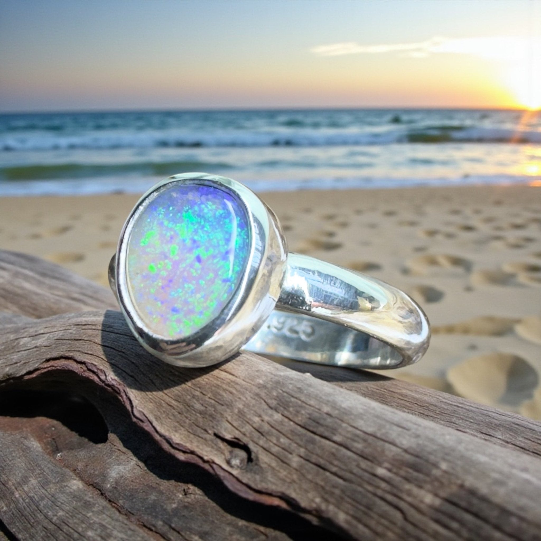 Daintree Canopy – 1.25ct Solid Lightning Ridge Crystal Opal 925 Sterling Silver Ring