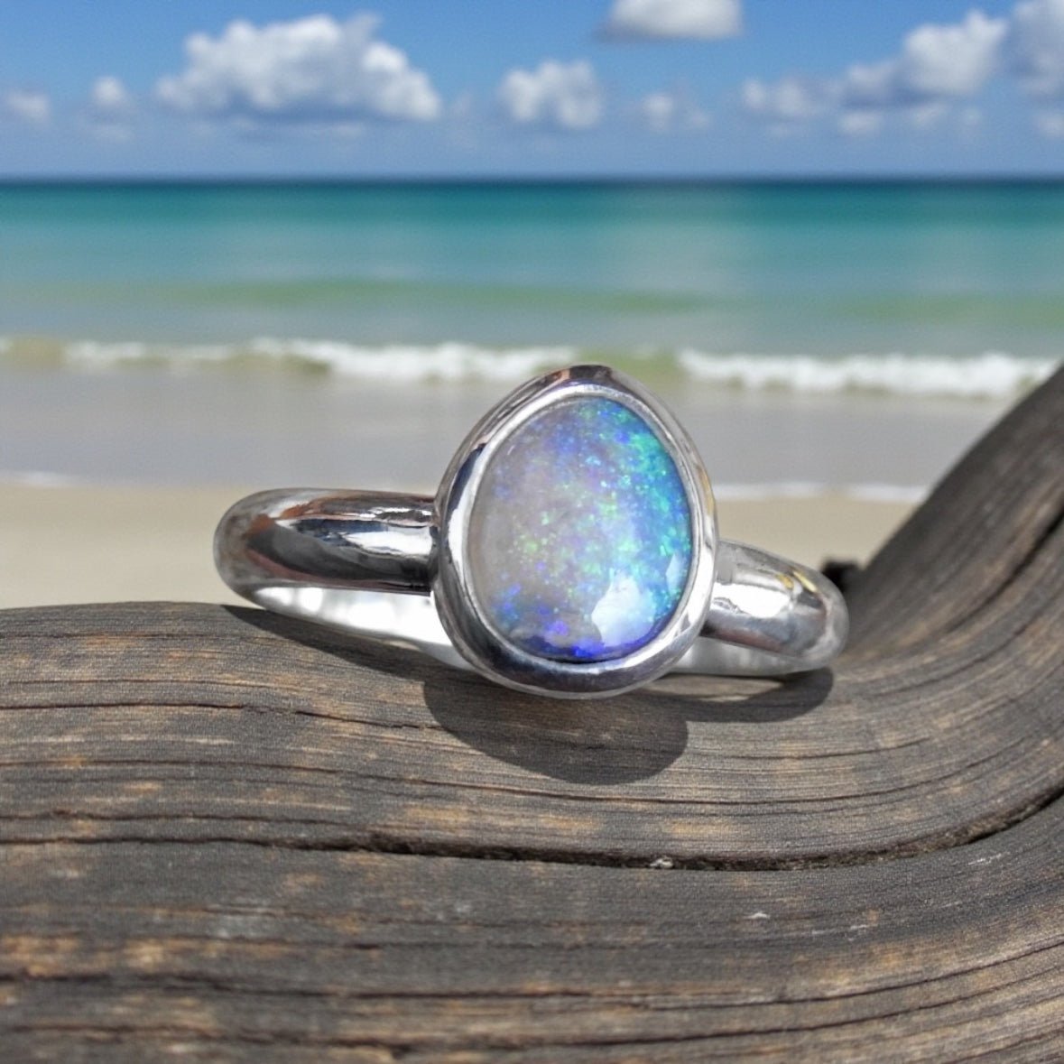 Daintree Canopy – 1.25ct Solid Lightning Ridge Crystal Opal 925 Sterling Silver Ring