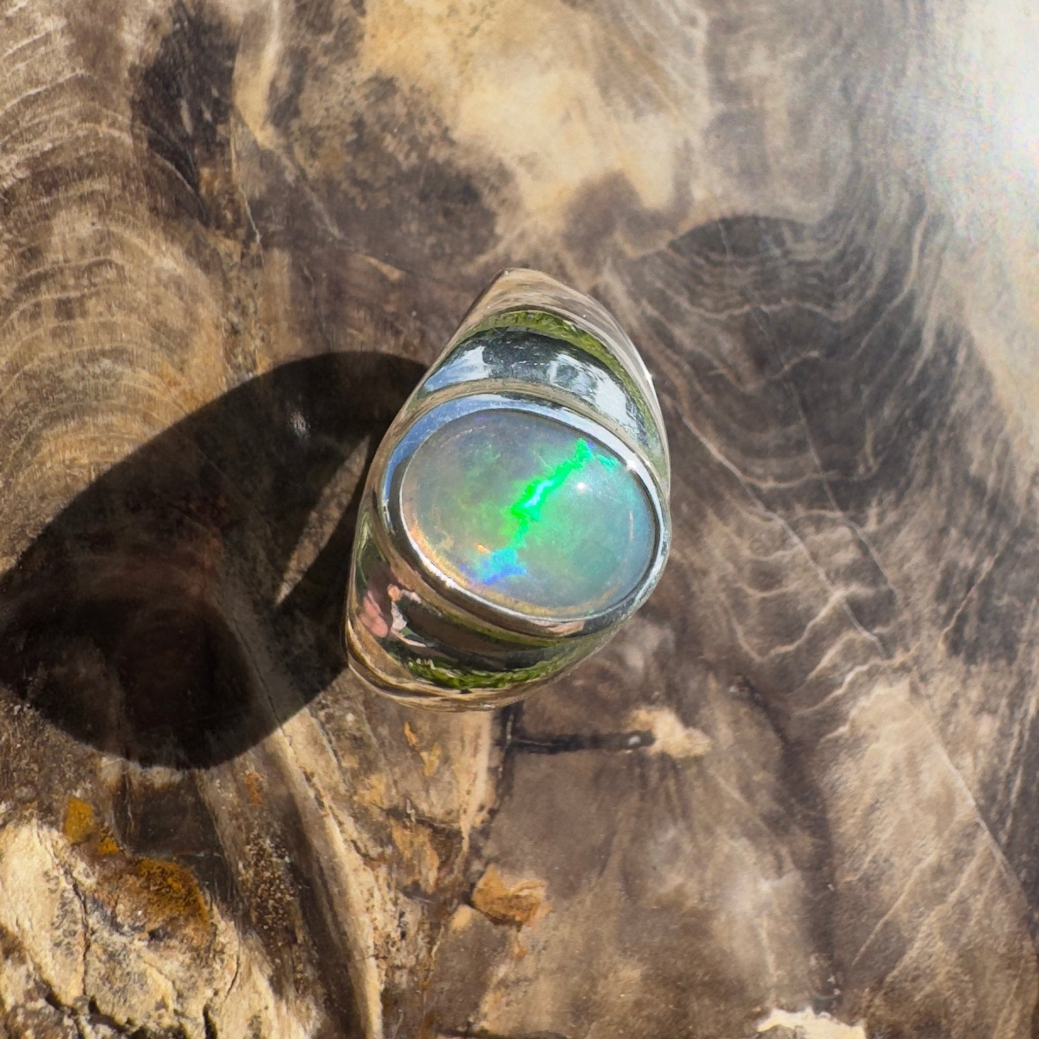 Daintree Current ~ 1ct Solid Lightning Ridge Dark Crystal Opal 925 Silver Ring