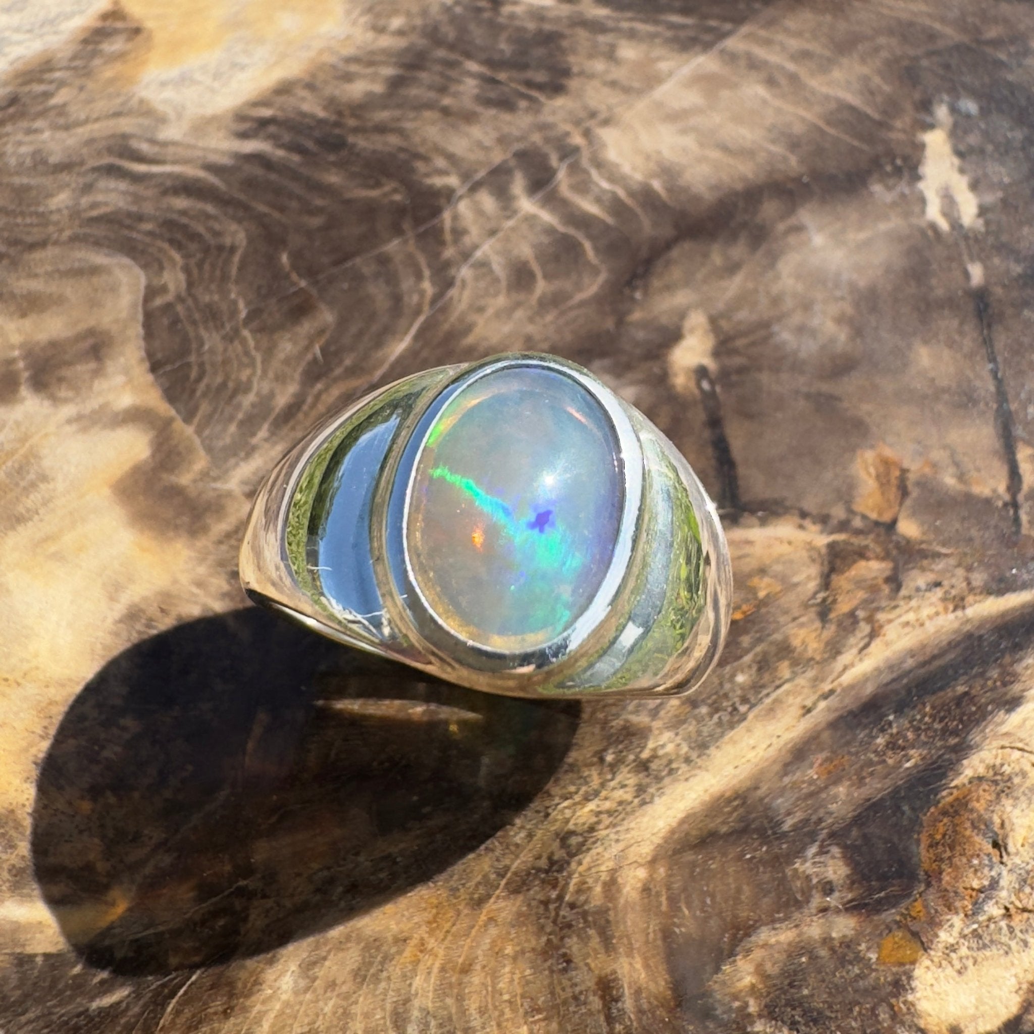 Daintree Current ~ 1ct Solid Lightning Ridge Dark Crystal Opal 925 Silver Ring