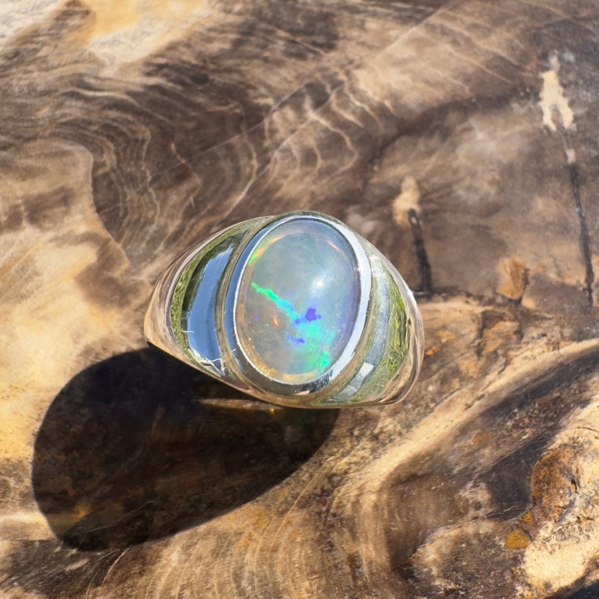 Daintree Current ~ 1ct Solid Lightning Ridge Dark Crystal Opal 925 Silver Ring