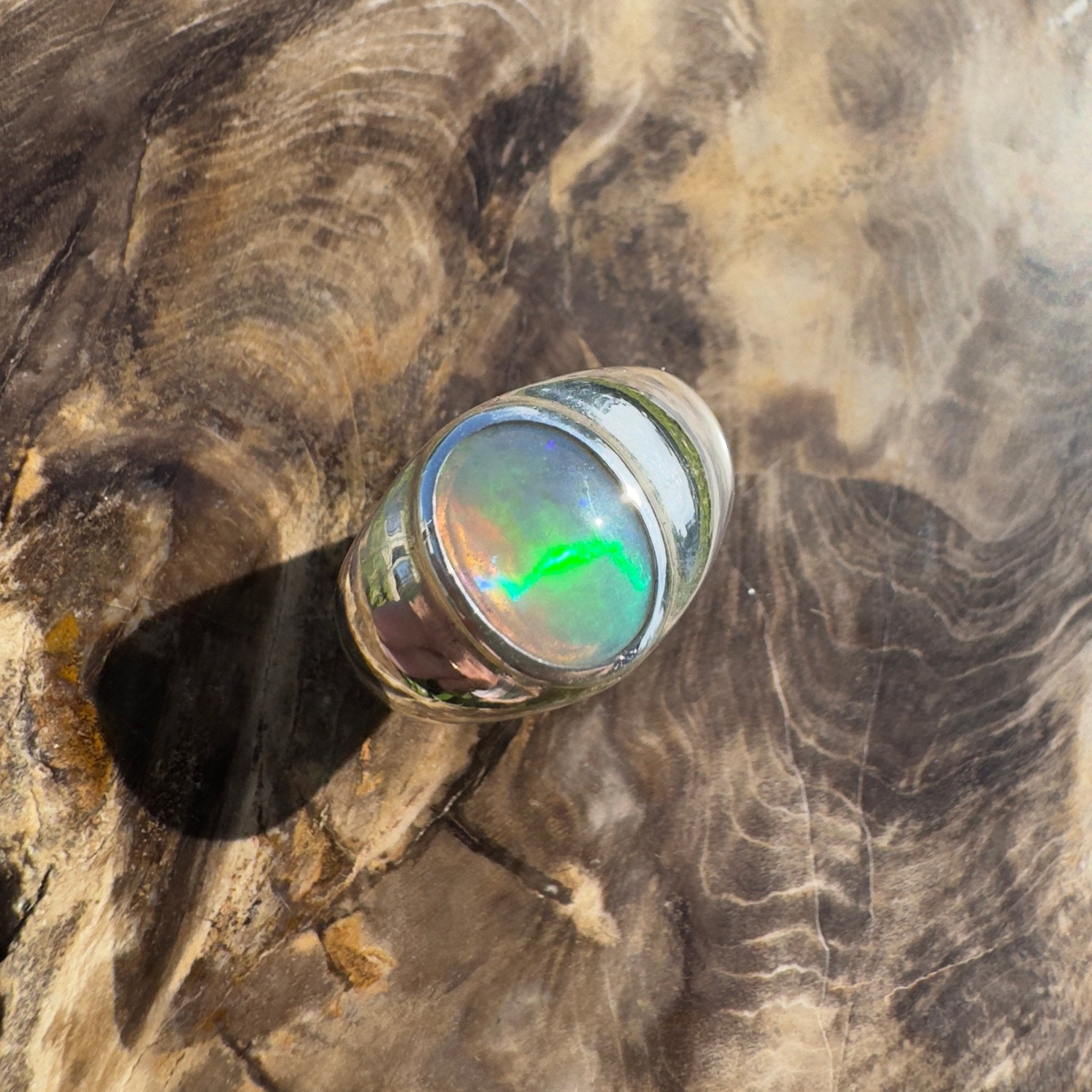 Daintree Current ~ 1ct Solid Lightning Ridge Dark Crystal Opal 925 Silver Ring