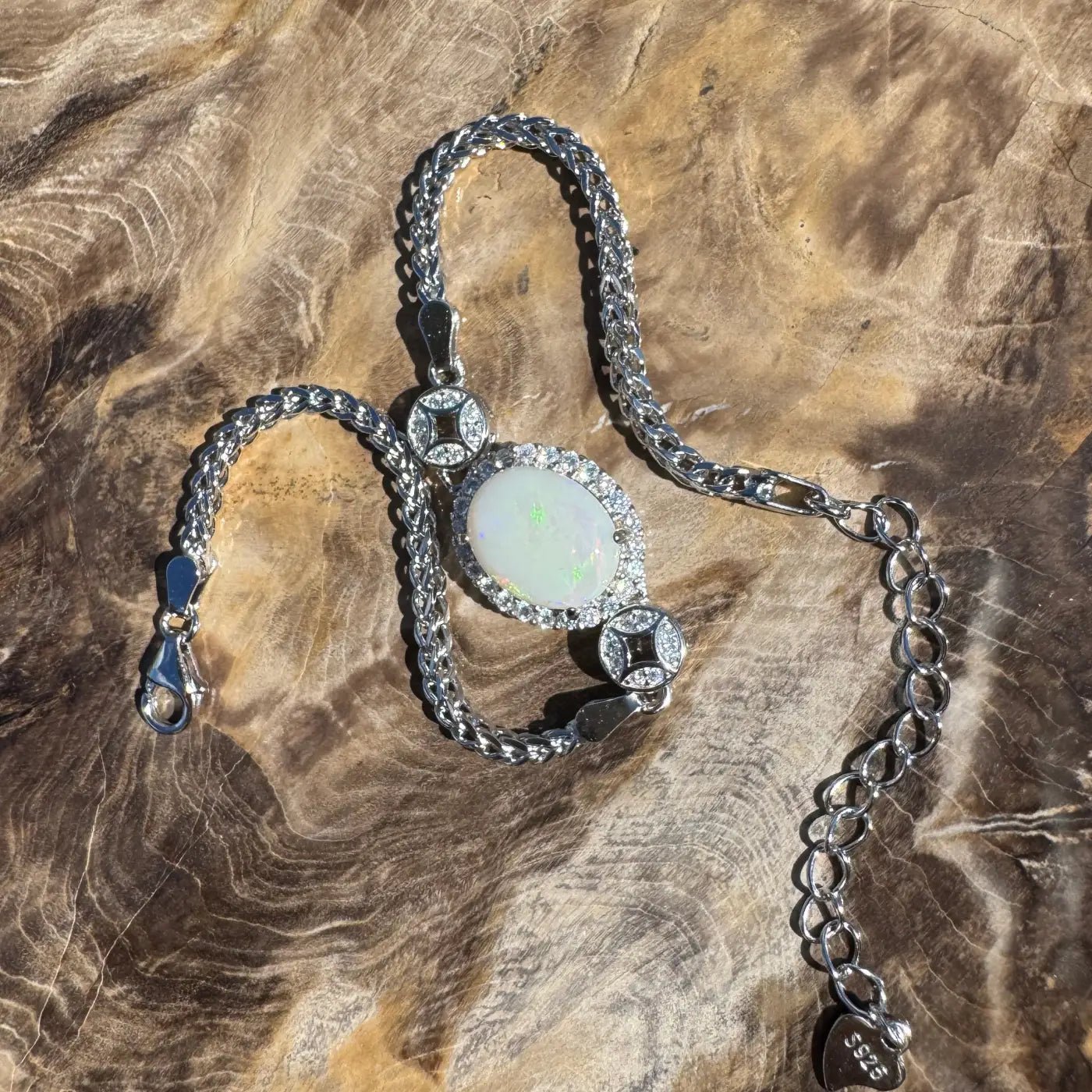 'Daintree Veil' ~ Handcrafted 1.1ct Coober Pedy Opal and Cubic Zirconia 925 Sterling Silver Bracelet