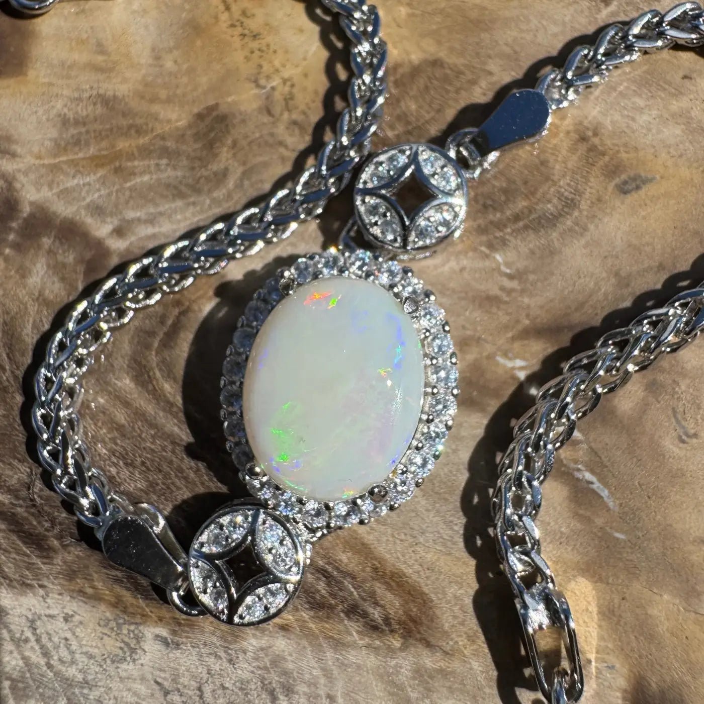 'Daintree Veil' ~ Handcrafted 1.1ct Coober Pedy Opal and Cubic Zirconia 925 Sterling Silver Bracelet