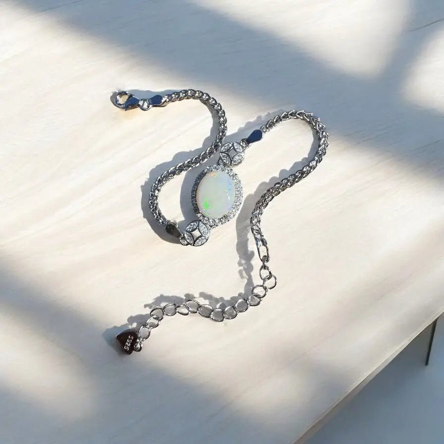 'Daintree Veil' ~ Handcrafted 1.1ct Coober Pedy Opal and Cubic Zirconia 925 Sterling Silver Bracelet