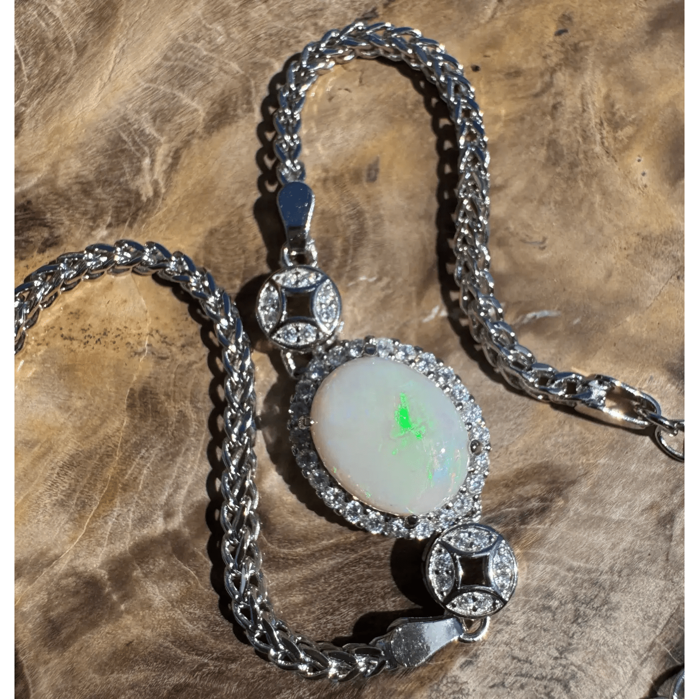 'Daintree Veil' ~ Handcrafted 1.1ct Coober Pedy Opal and Cubic Zirconia 925 Sterling Silver Bracelet