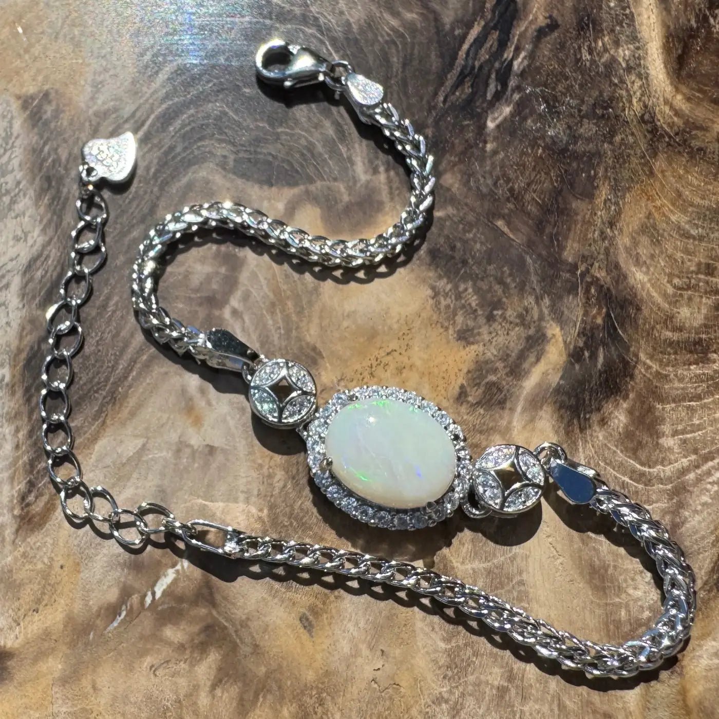 'Daintree Veil' ~ Handcrafted 1.1ct Coober Pedy Opal and Cubic Zirconia 925 Sterling Silver Bracelet