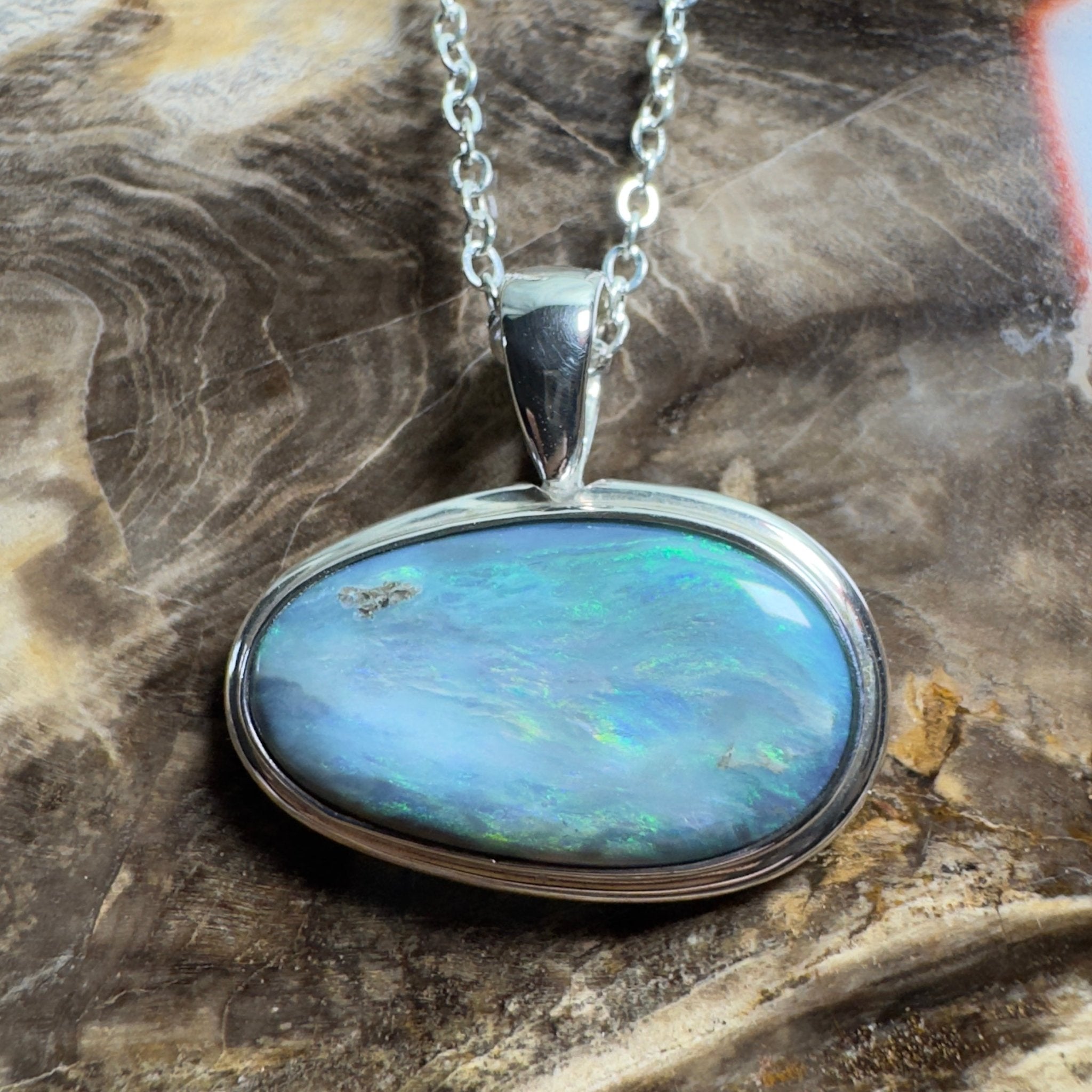 Deepwater Current ~ 9.6ct Lightning Ridge Semi Black Opal 925 Silver Pendant