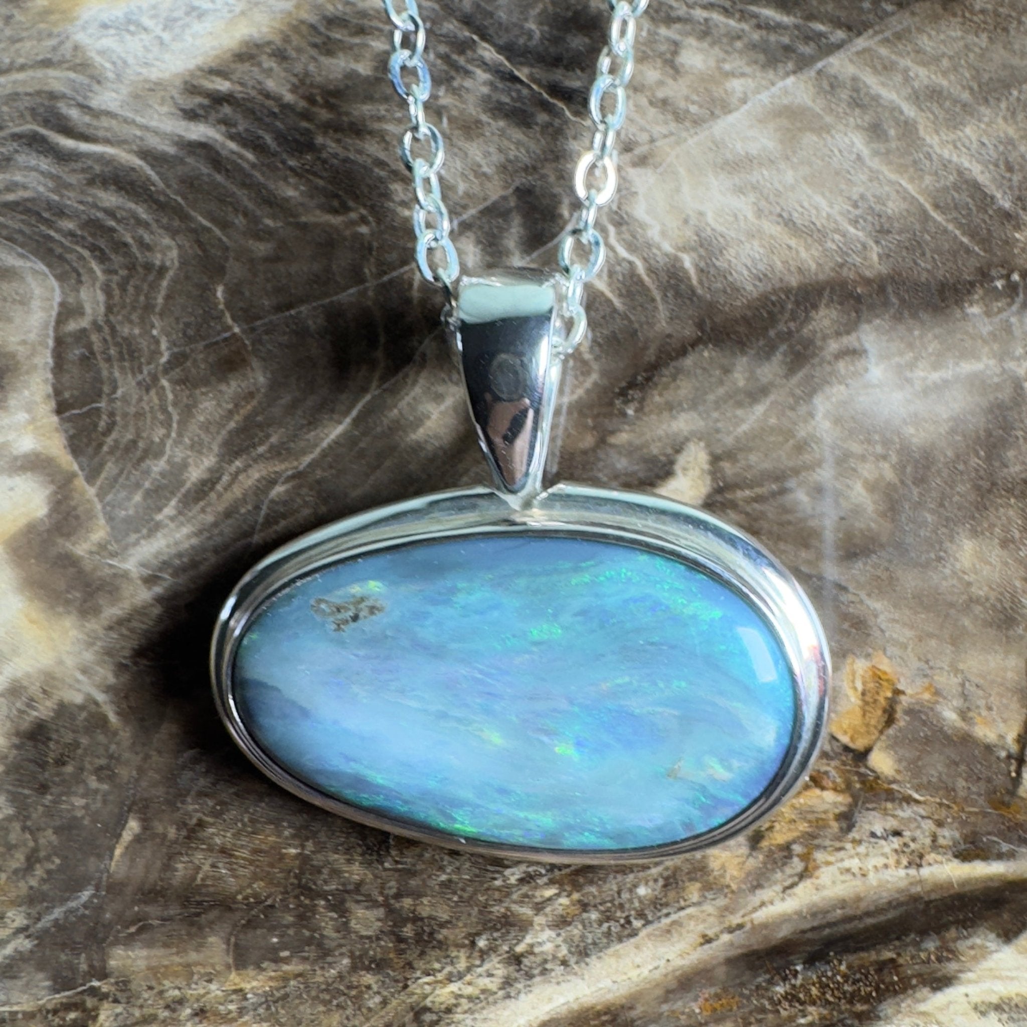 Deepwater Current ~ 9.6ct Lightning Ridge Semi Black Opal 925 Silver Pendant
