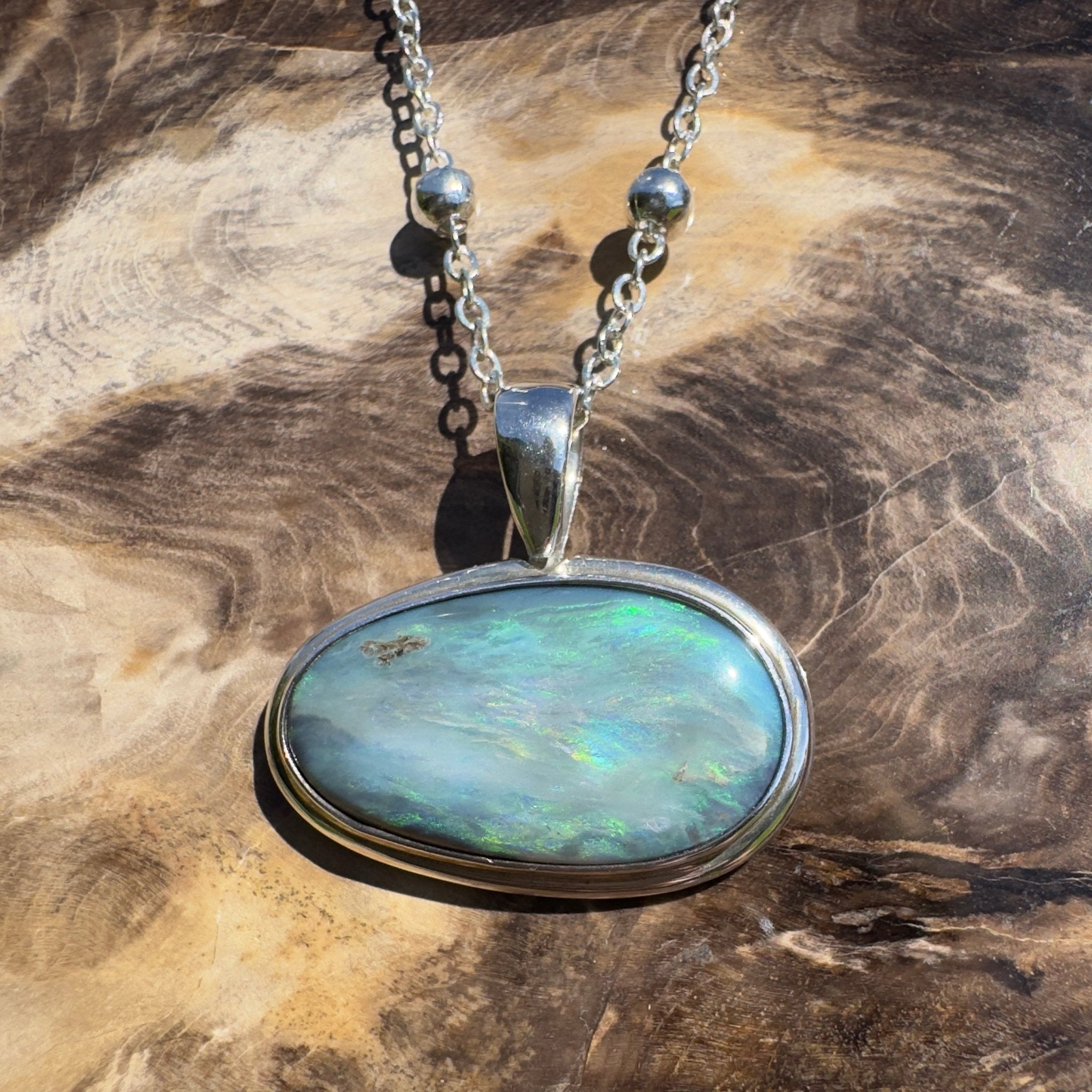 Deepwater Current ~ 9.6ct Lightning Ridge Semi Black Opal 925 Silver Pendant
