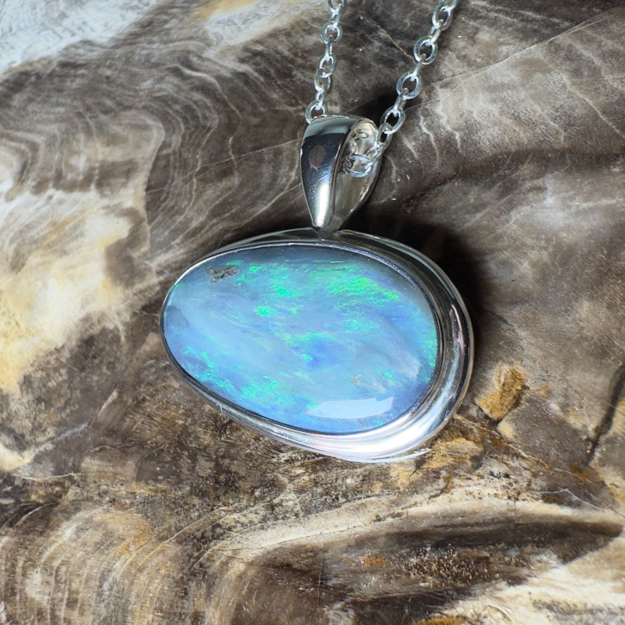 Deepwater Current ~ 9.6ct Lightning Ridge Semi Black Opal 925 Silver Pendant