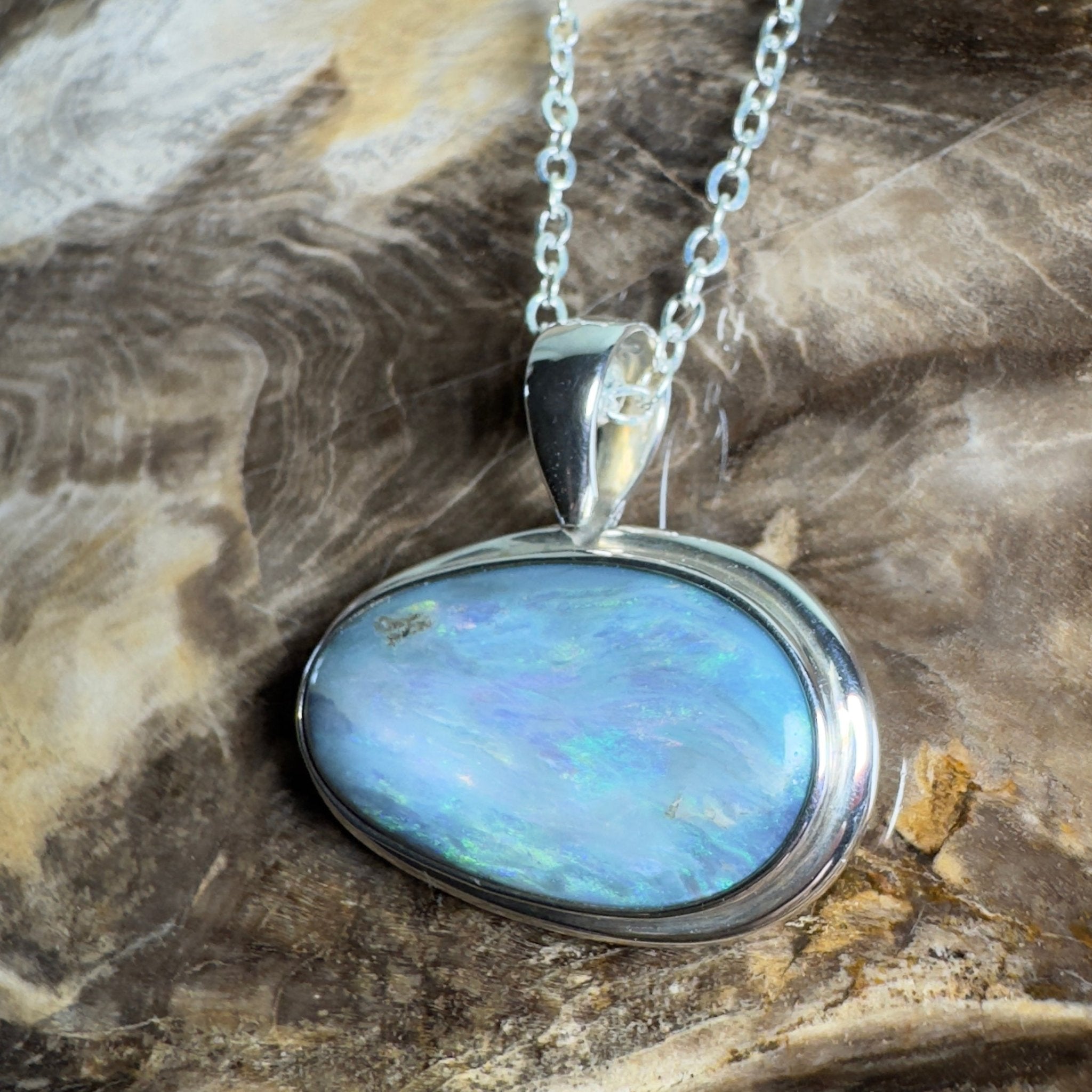 Deepwater Current ~ 9.6ct Lightning Ridge Semi Black Opal 925 Silver Pendant