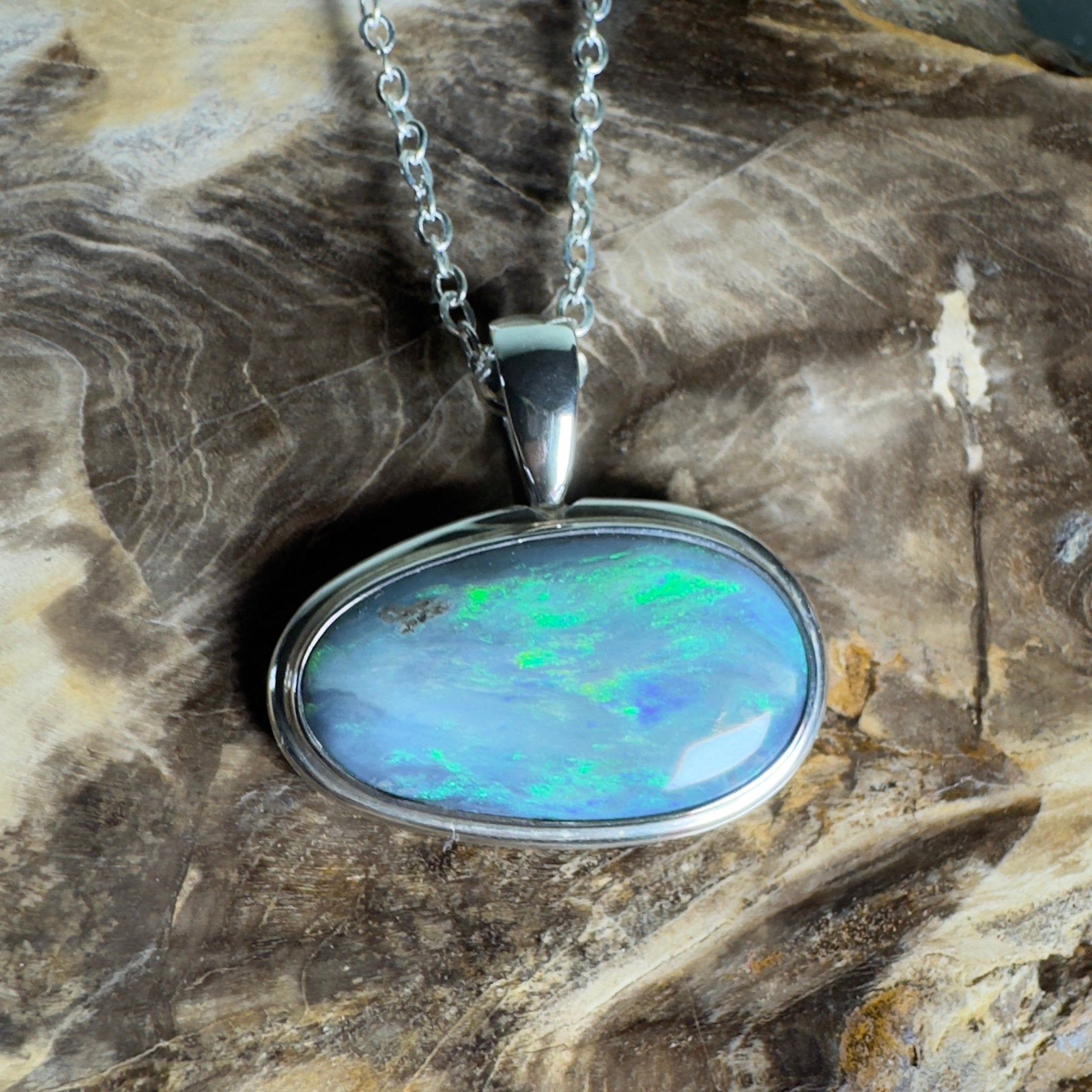 Deepwater Current ~ 9.6ct Lightning Ridge Semi Black Opal 925 Silver Pendant