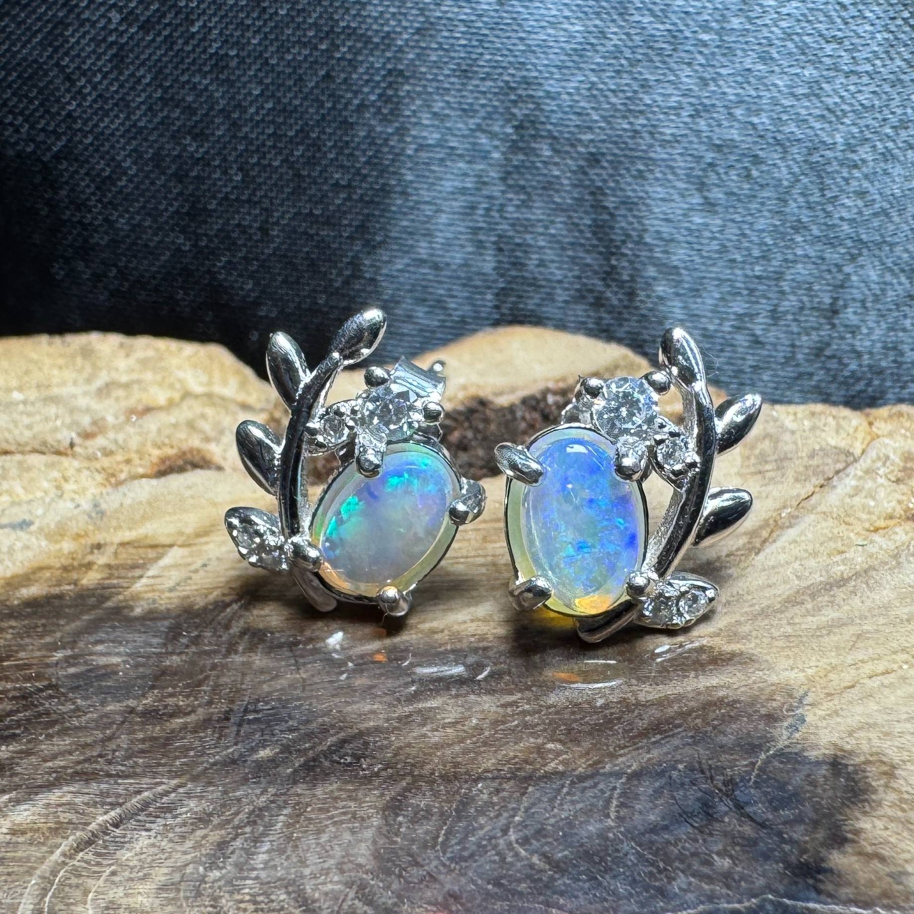 Derwent Valley Glow ~ 1.1ct Solid Lightning Ridge Opal and Cubic Zirconia 925 Silver Earrings