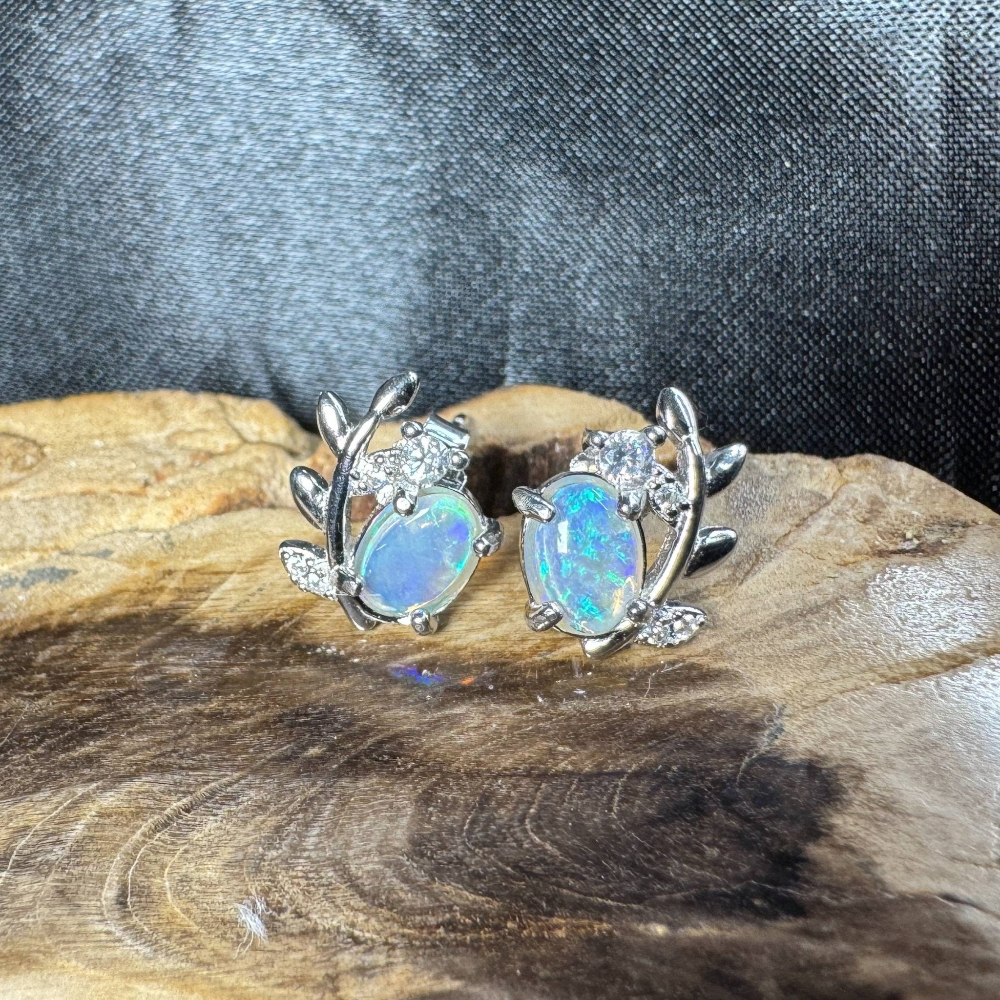 Derwent Valley Glow ~ 1.1ct Solid Lightning Ridge Opal and Cubic Zirconia 925 Silver Earrings