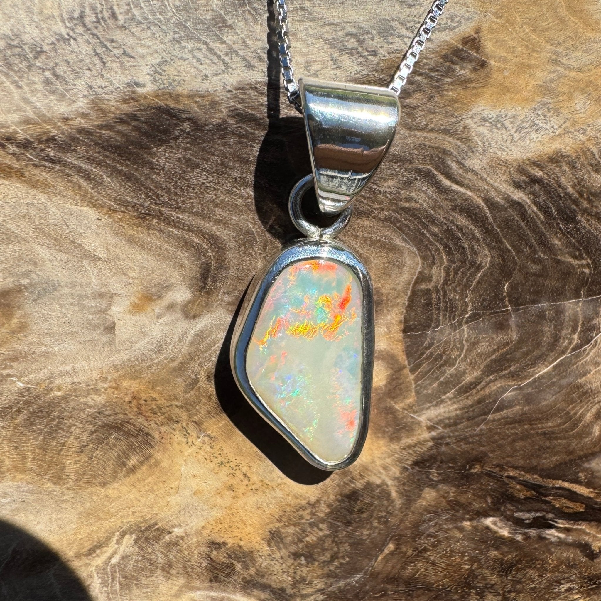 Desert Dawn Glow – 3ct Solid Coober Pedy Opal 925 Sterling Silver Pendant Necklace