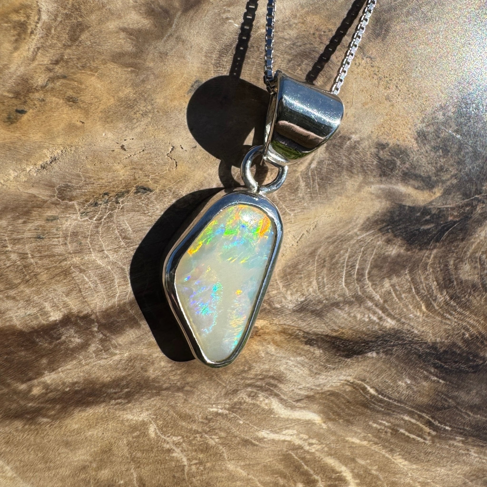 Desert Dawn Glow – 3ct Solid Coober Pedy Opal 925 Sterling Silver Pendant Necklace