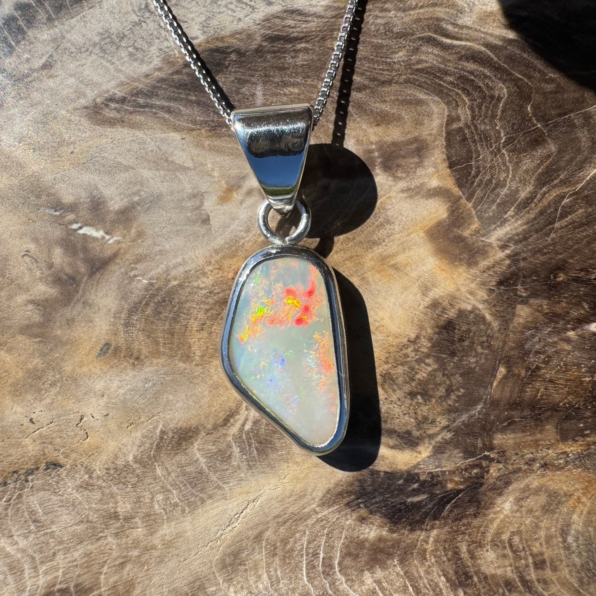 Desert Dawn Glow – 3ct Solid Coober Pedy Opal 925 Sterling Silver Pendant Necklace