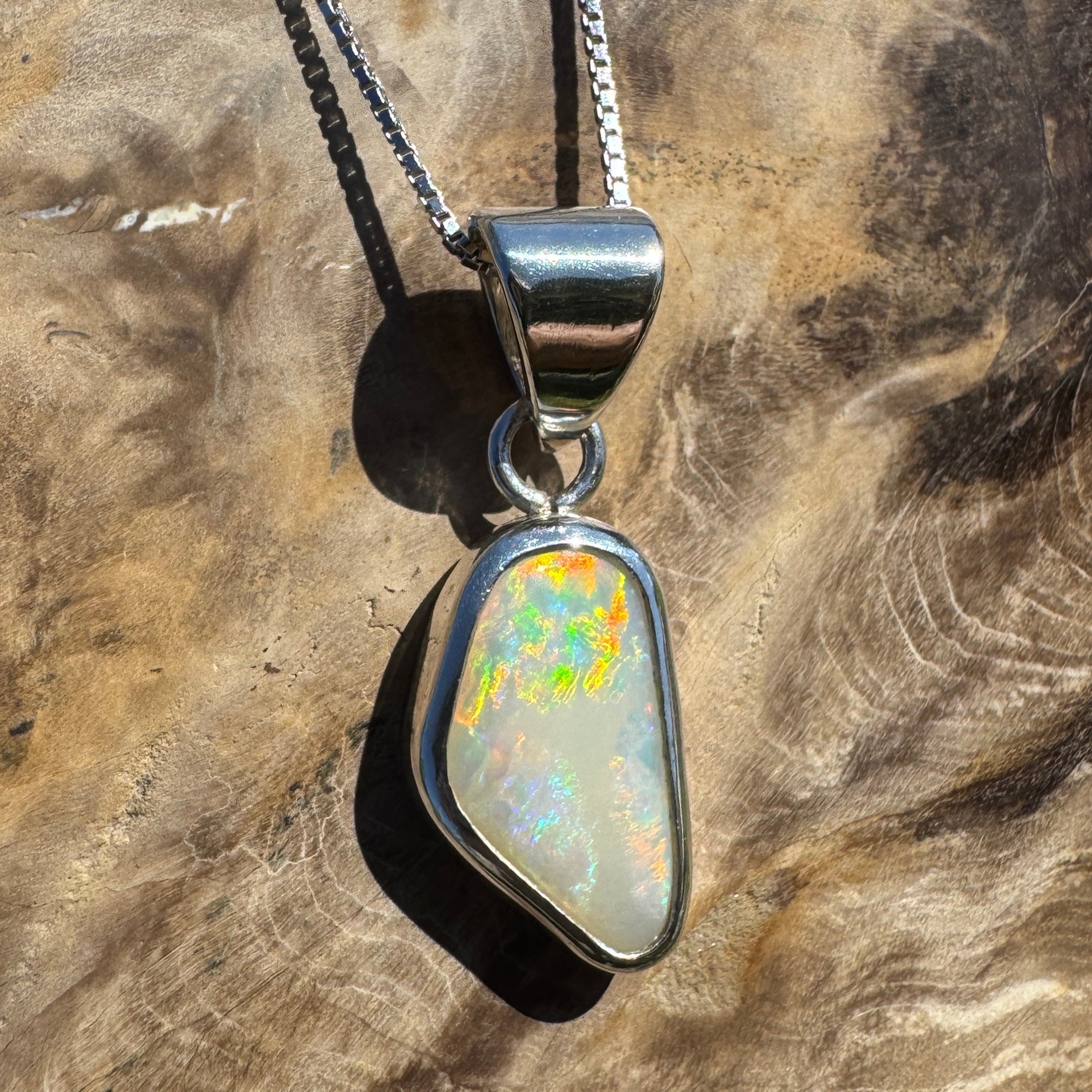 Desert Dawn Glow – 3ct Solid Coober Pedy Opal 925 Sterling Silver Pendant Necklace