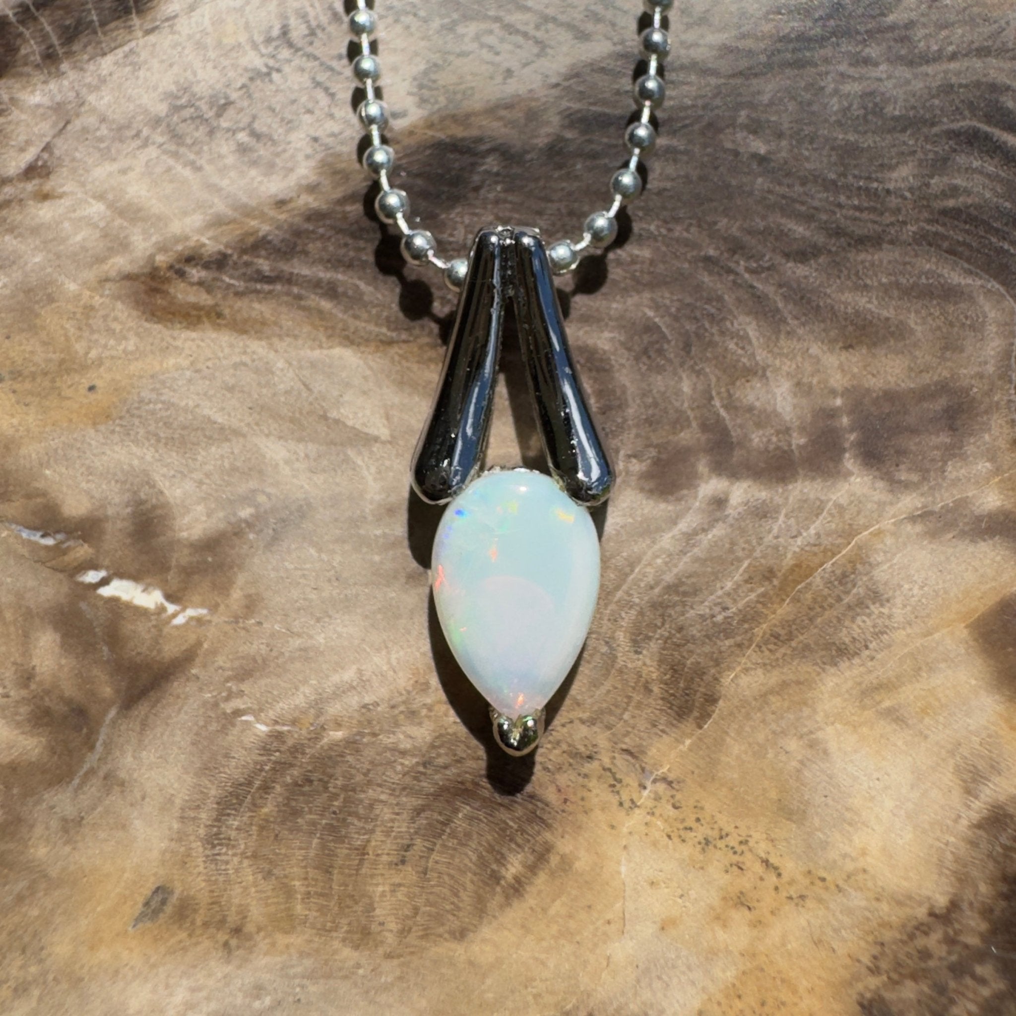 Desert Dewdrop ~ 0.7ct Coober Pedy Crystal Opal 925 Silver Pendant