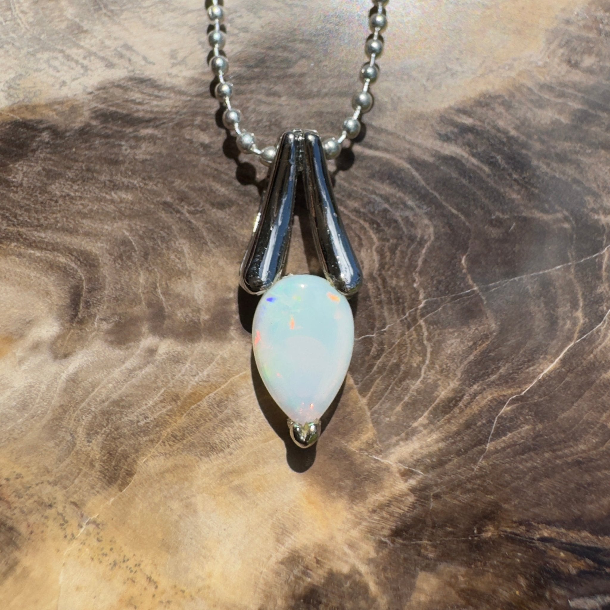 Desert Dewdrop ~ 0.7ct Coober Pedy Crystal Opal 925 Silver Pendant