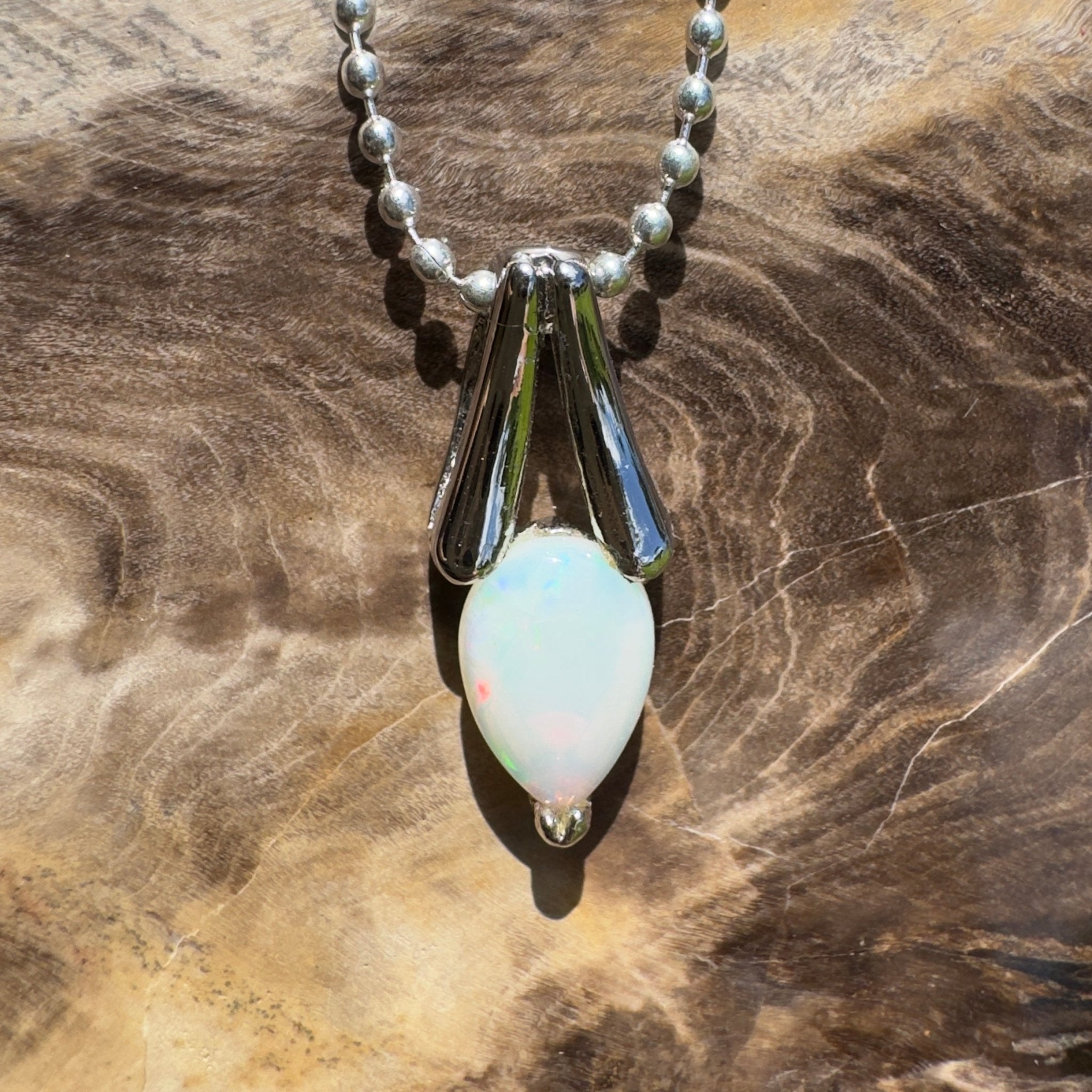 Desert Dewdrop ~ 0.7ct Coober Pedy Crystal Opal 925 Silver Pendant