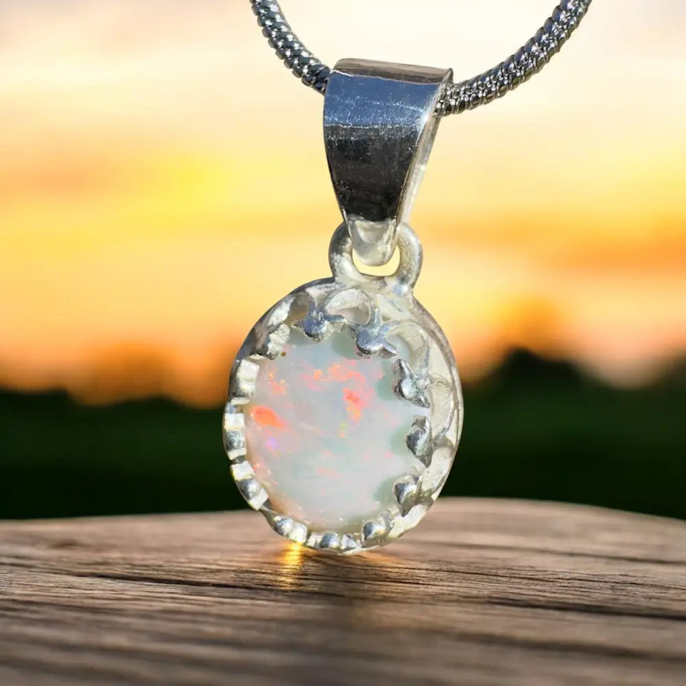 Silver opal pendant necklace.