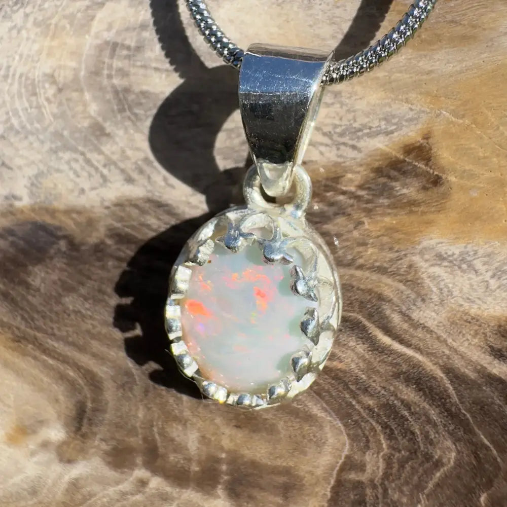 Silver opal pendant necklace.