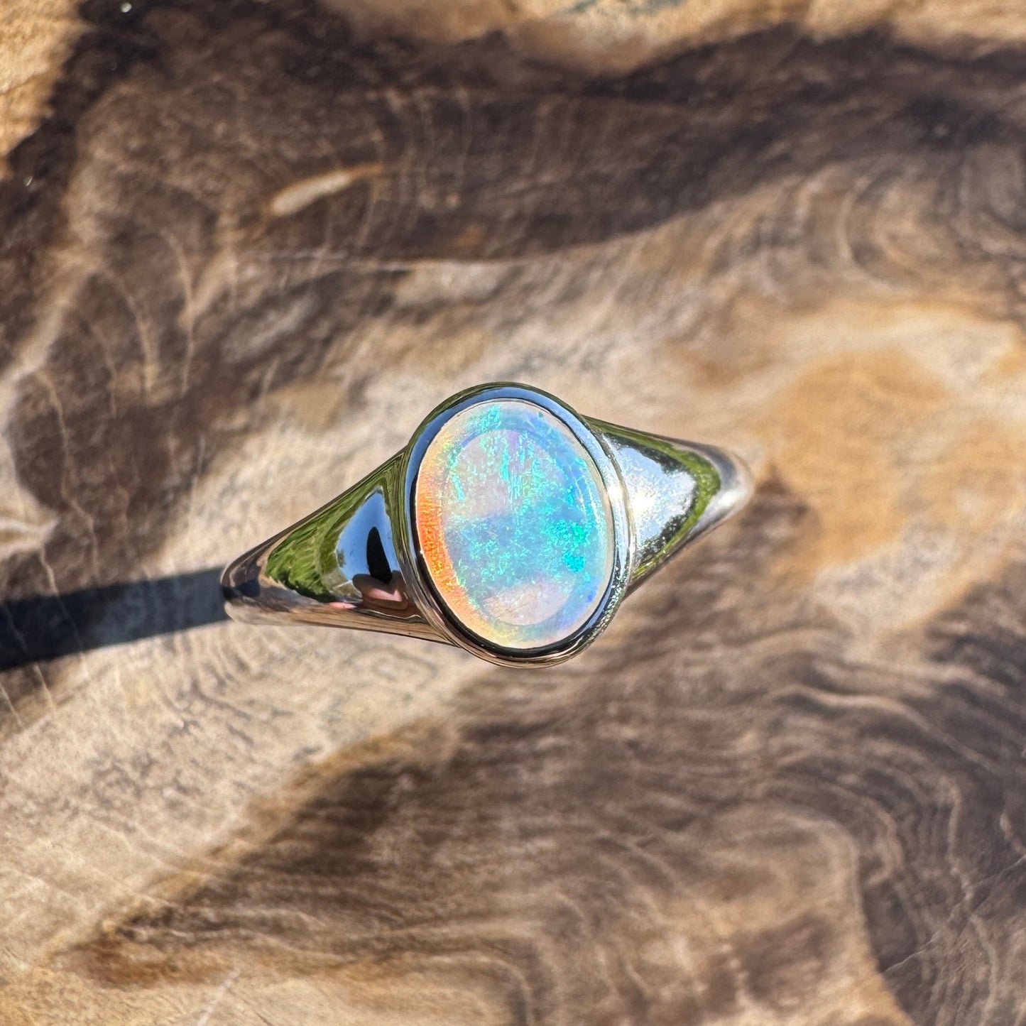 Desert Light ~ 0.5ct Solid Coober Pedy Crystal Opal 925 Sterling Silver Ring