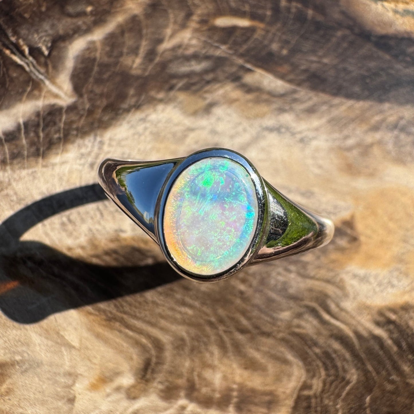 Desert Light ~ 0.5ct Solid Coober Pedy Crystal Opal 925 Sterling Silver Ring