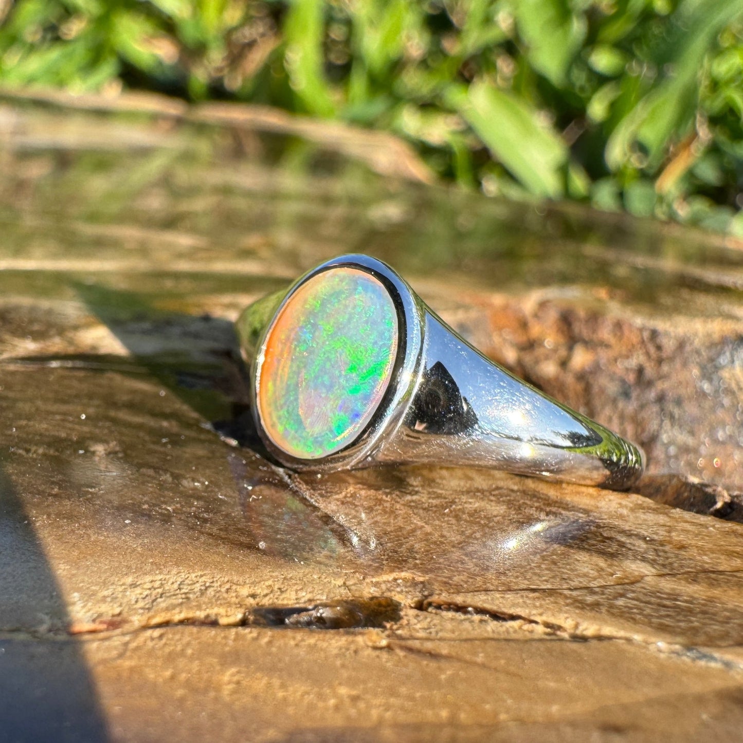 Desert Light ~ 0.5ct Solid Coober Pedy Crystal Opal 925 Sterling Silver Ring
