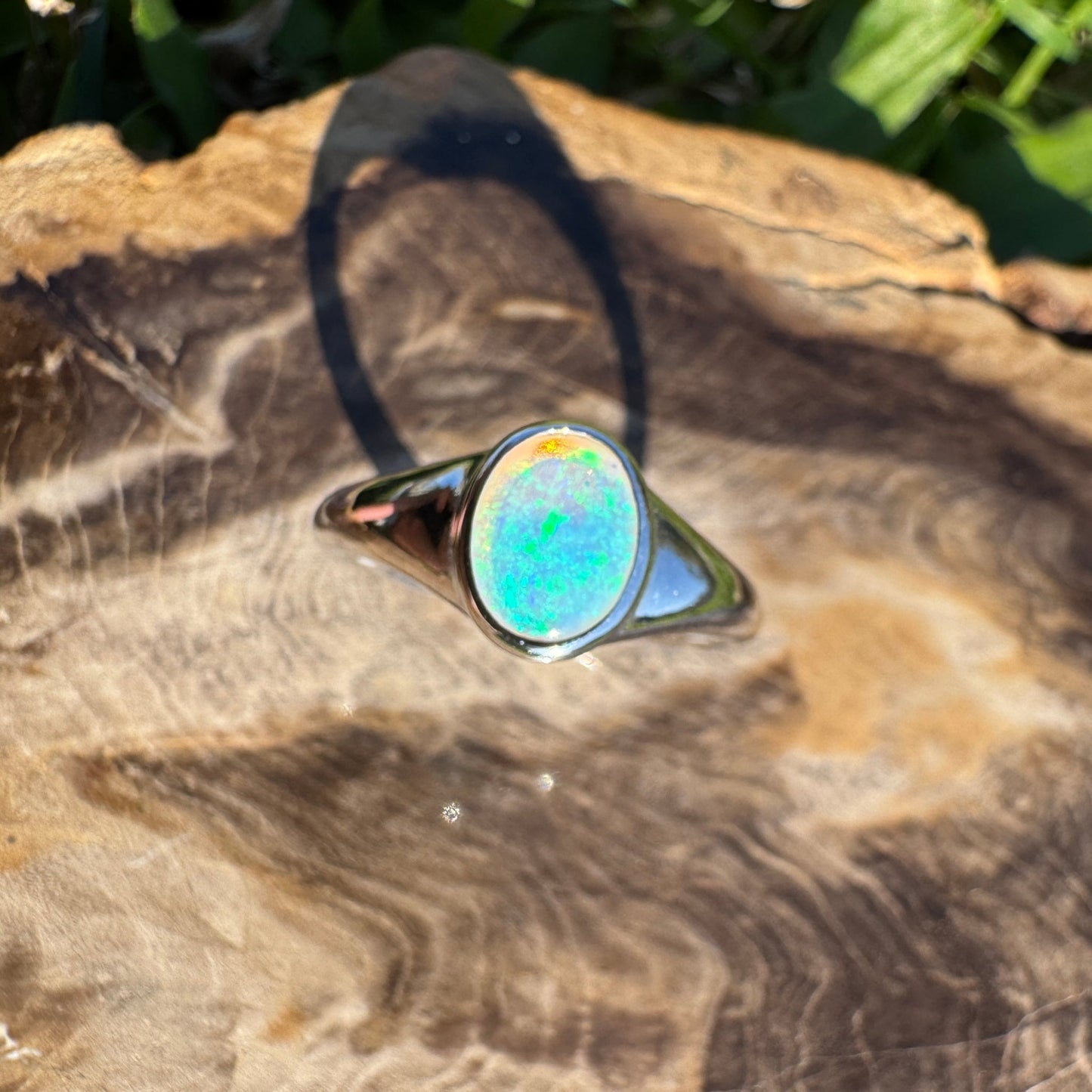 Desert Light ~ 0.5ct Solid Coober Pedy Crystal Opal 925 Sterling Silver Ring