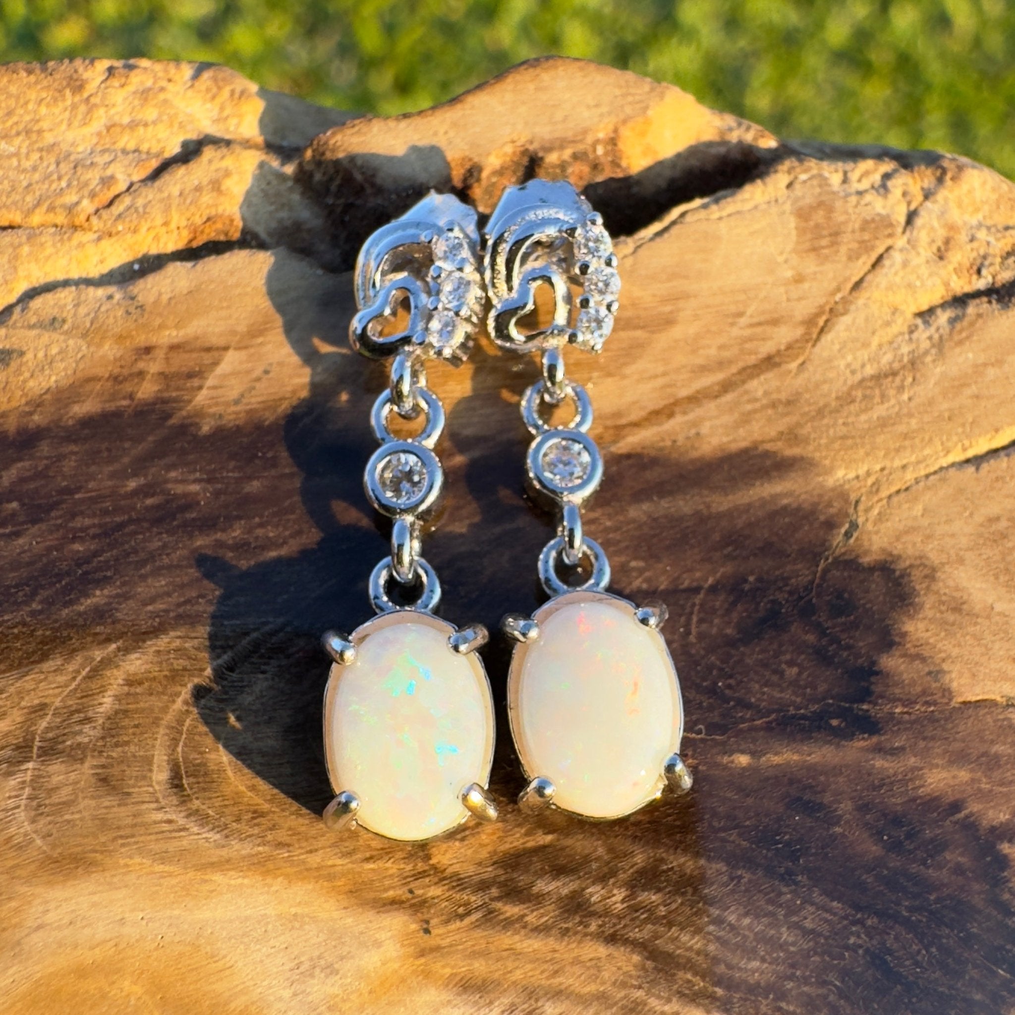 Desert Light ~ Handcrafted 1.6ct Coober Pedy Opal Earrings – Silver Drop Elegance.