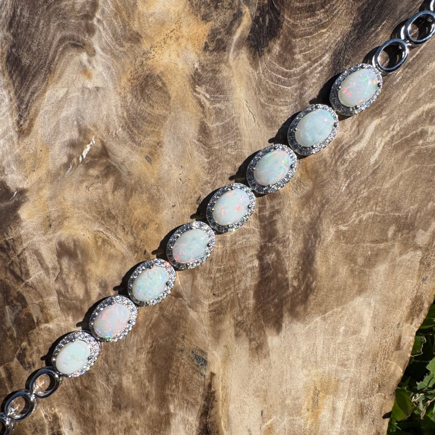 Desert Moon ~ 1ct Coober Pedy Opal and Cubic Zirconia 925 Sterling Silver Bracelet