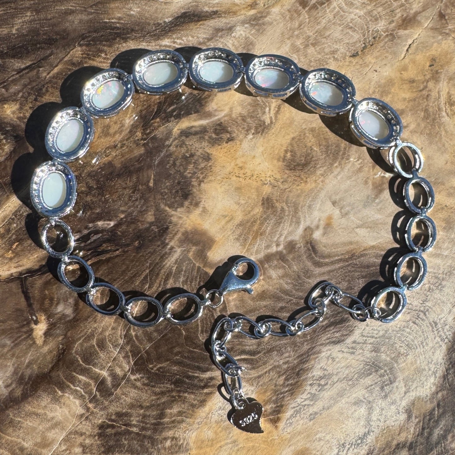 Desert Moon ~ 1ct Coober Pedy Opal and Cubic Zirconia 925 Sterling Silver Bracelet