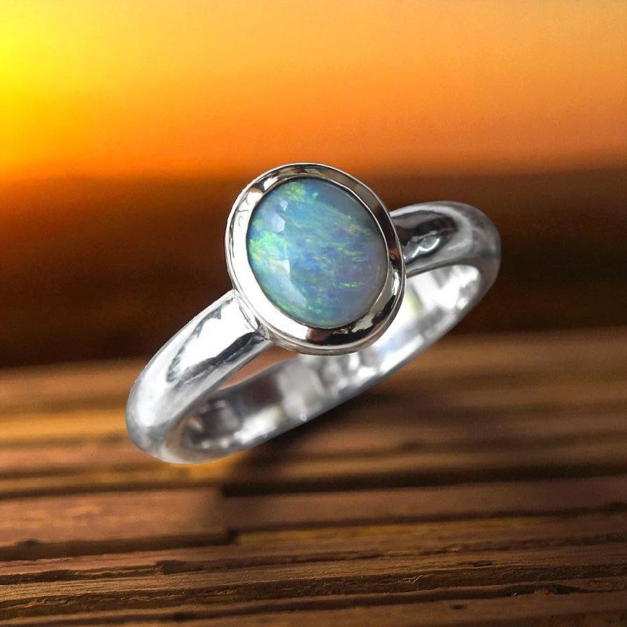 Desert Sky Glow - 1ct Solid Lightning Ridge Black Opal Two - Tone 10k Gold and 925 Silver Ring
