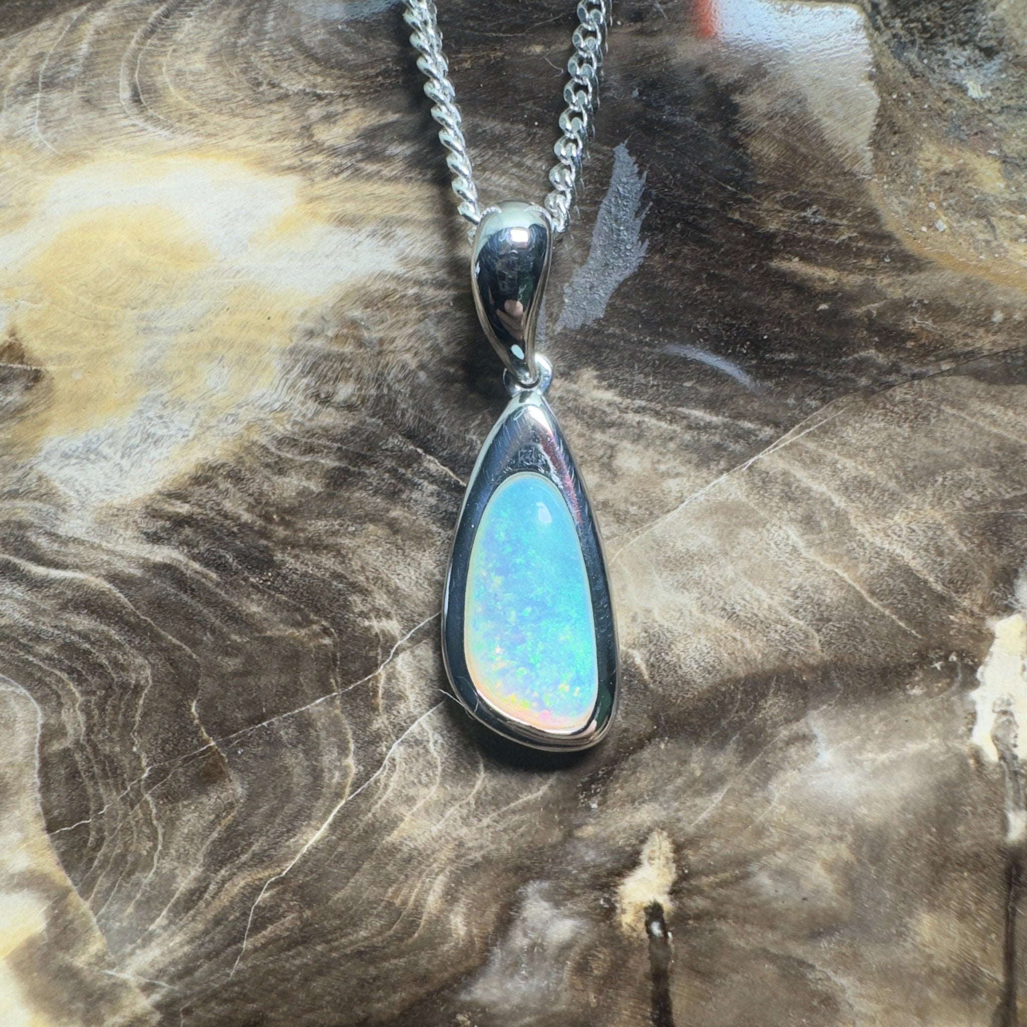 Desert Sky Line ~ 1.3ct Coober Pedy Opal 925 Silver Pendant