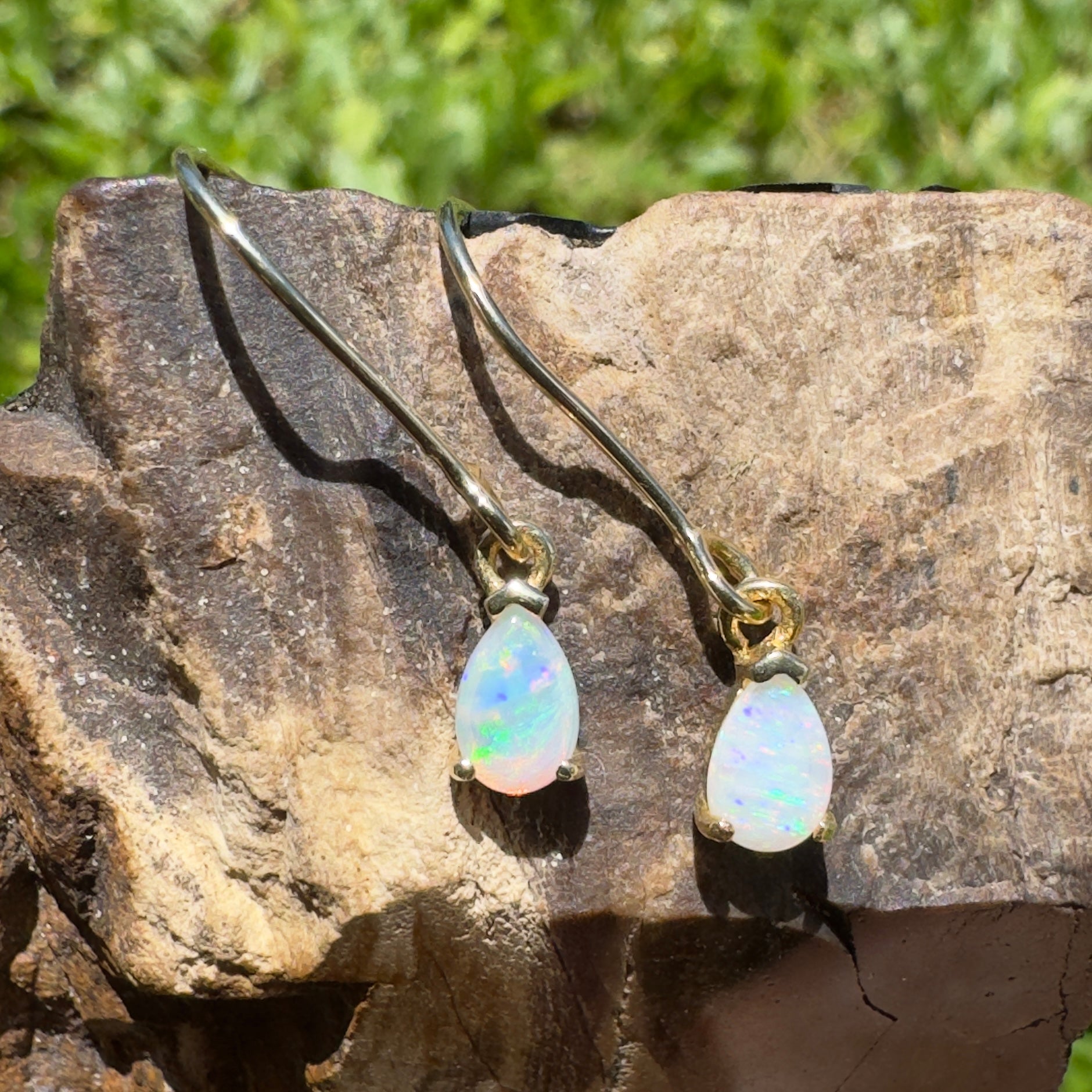 Desert Willow ~ 0.5ct Coober Pedy Crystal Opal Yellow Gold Coated Sterling Silver Earrings