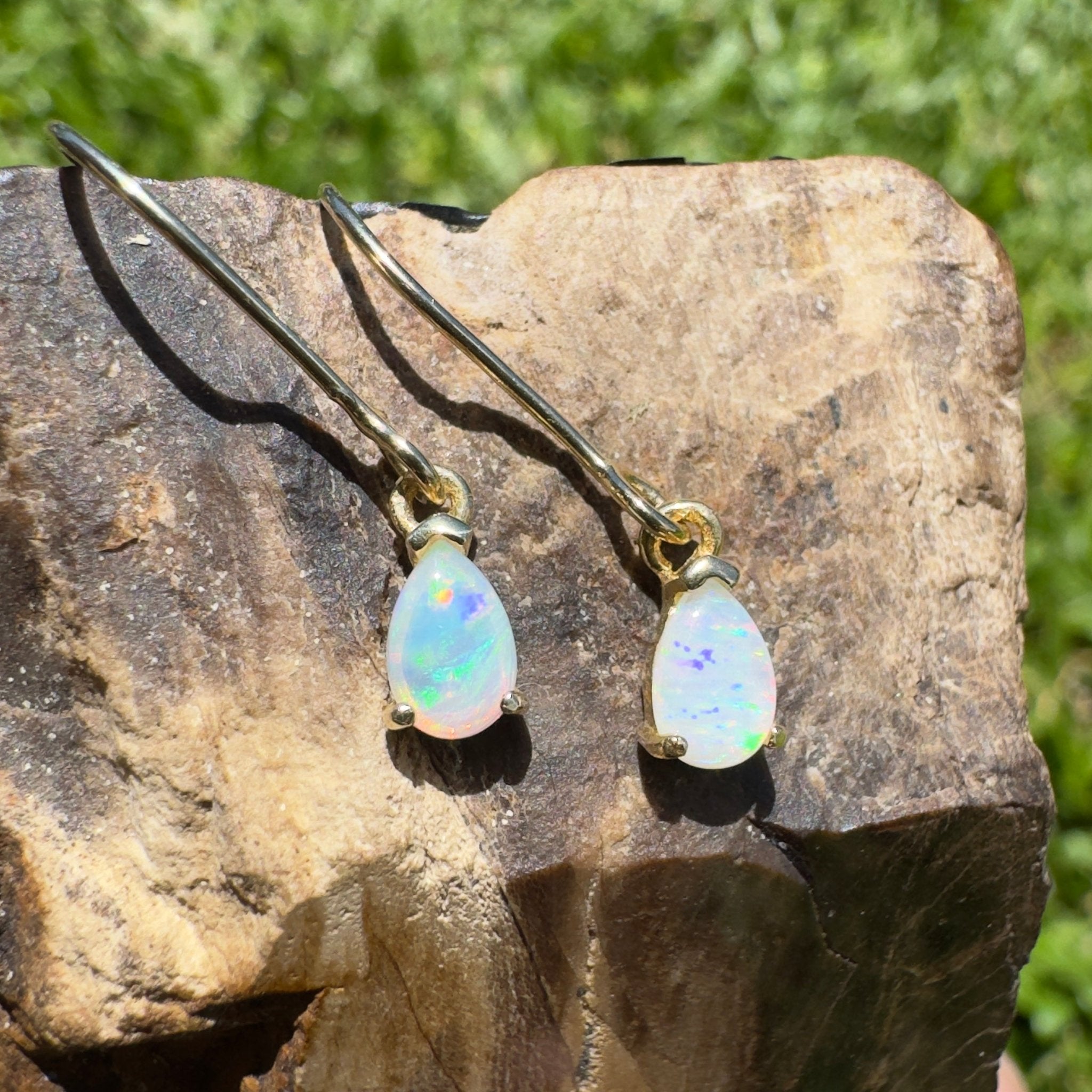 Desert Willow ~ 0.5ct Coober Pedy Crystal Opal Yellow Gold Coated Sterling Silver Earrings