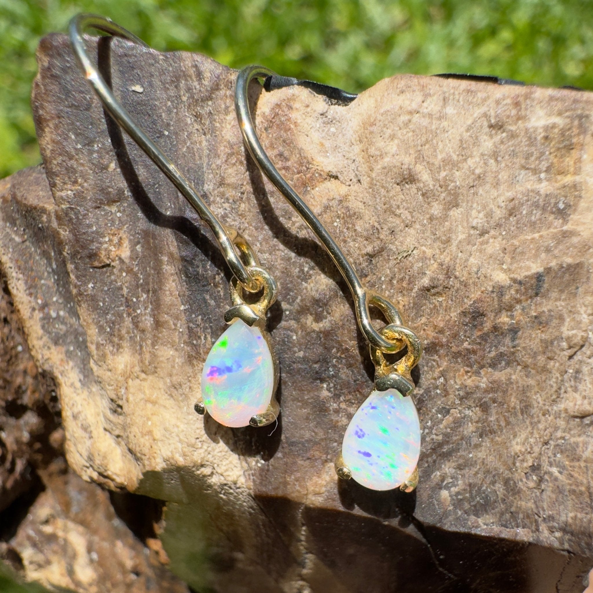 Desert Willow ~ 0.5ct Coober Pedy Crystal Opal Yellow Gold Coated Sterling Silver Earrings