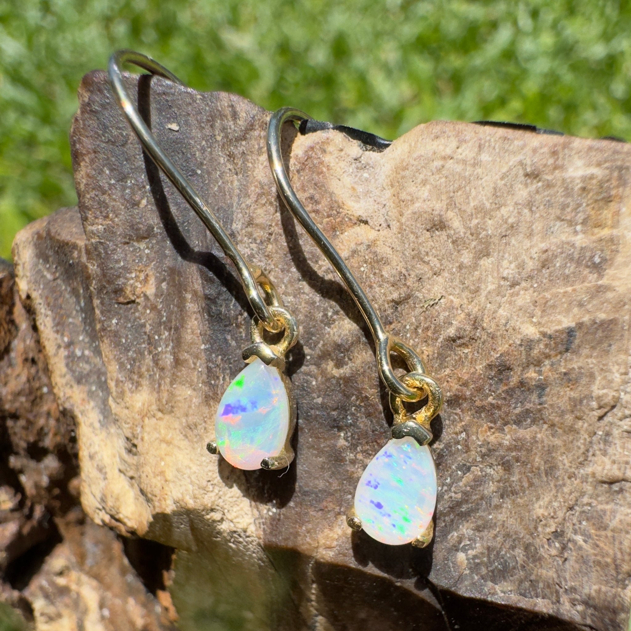 Desert Willow ~ 0.5ct Coober Pedy Crystal Opal Yellow Gold Coated Sterling Silver Earrings