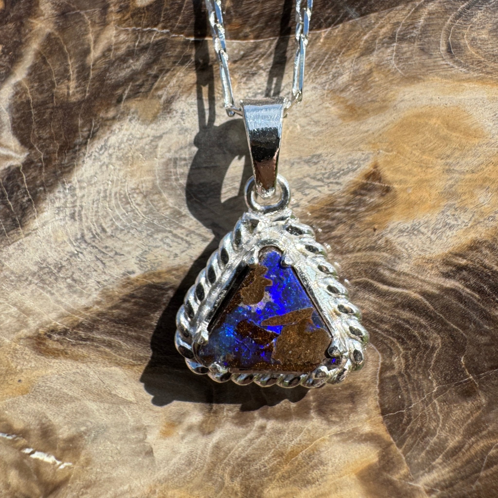 Diamantina Dusk ~ Queensland Boulder Opal 925 Sterling Silver Pendant Necklace