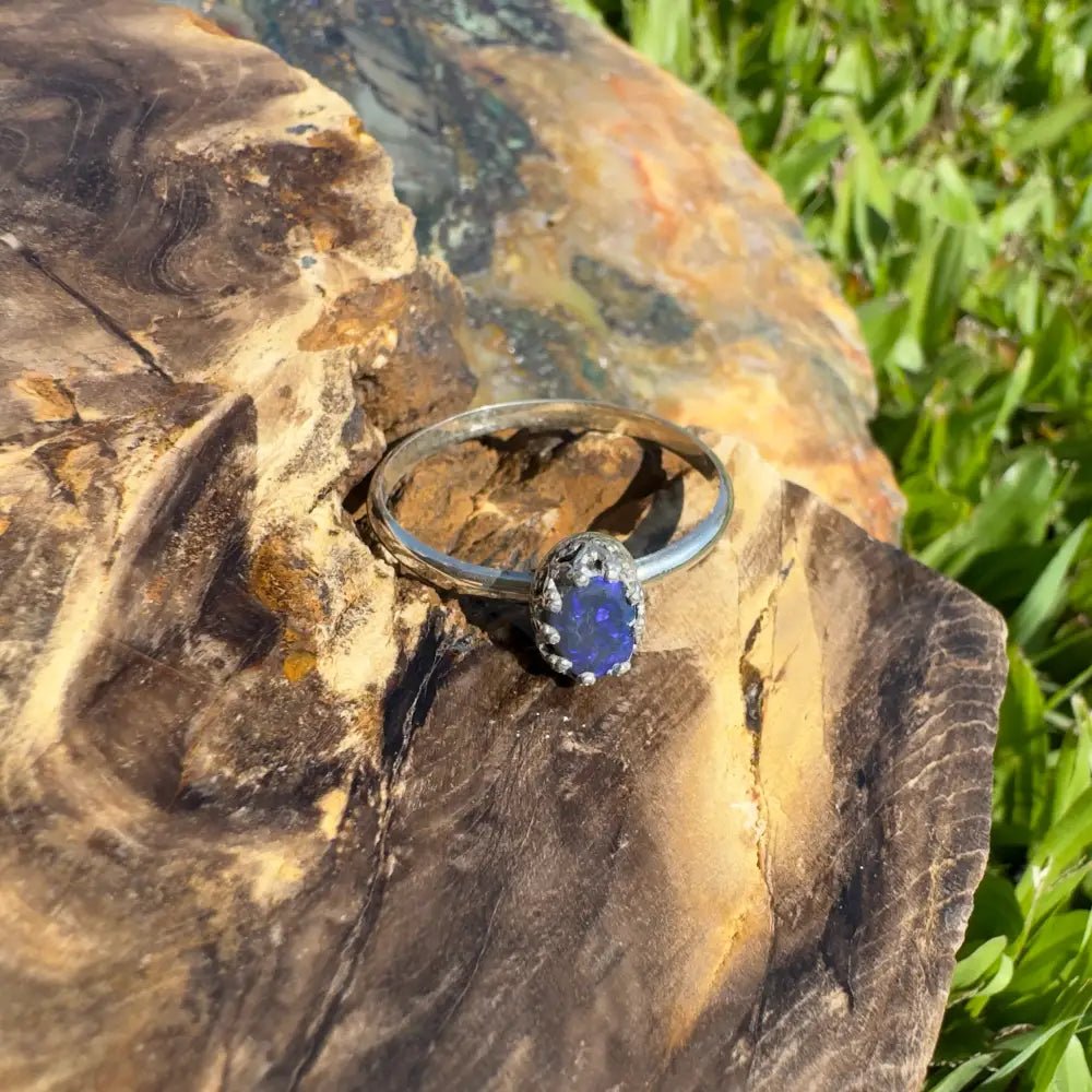 'Dreamtime Whisper' ~ Handcrafted 2.0ct Solid Lightning Ridge Semi - Black Opal 925 Sterling Silver Ring