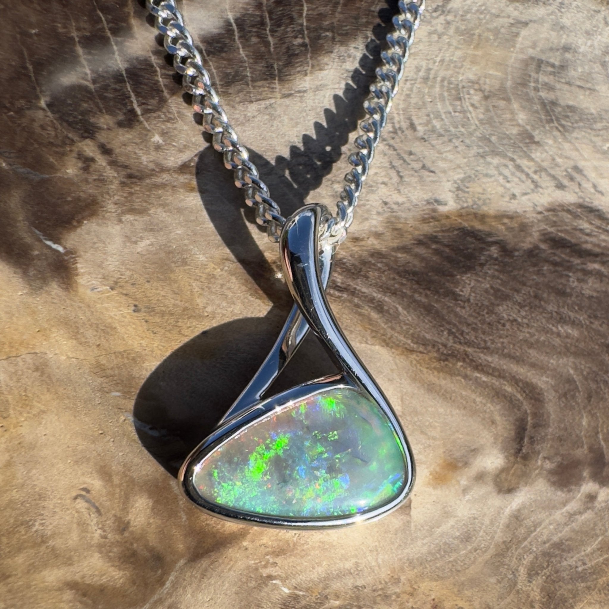 Dreamy Desert Mirage – 1.1ct Lightning Ridge Opal 925 Silver Pendant